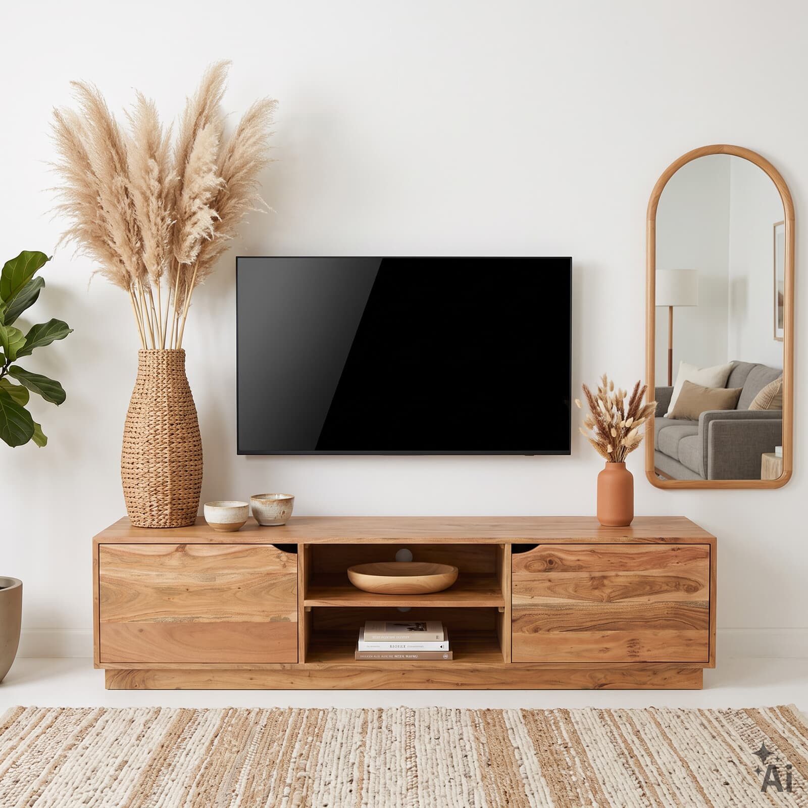 IDIMEX Lowboard UMA, TV Schrank aus massivem Akazienholz mit 2 Türen und Nische Natur
