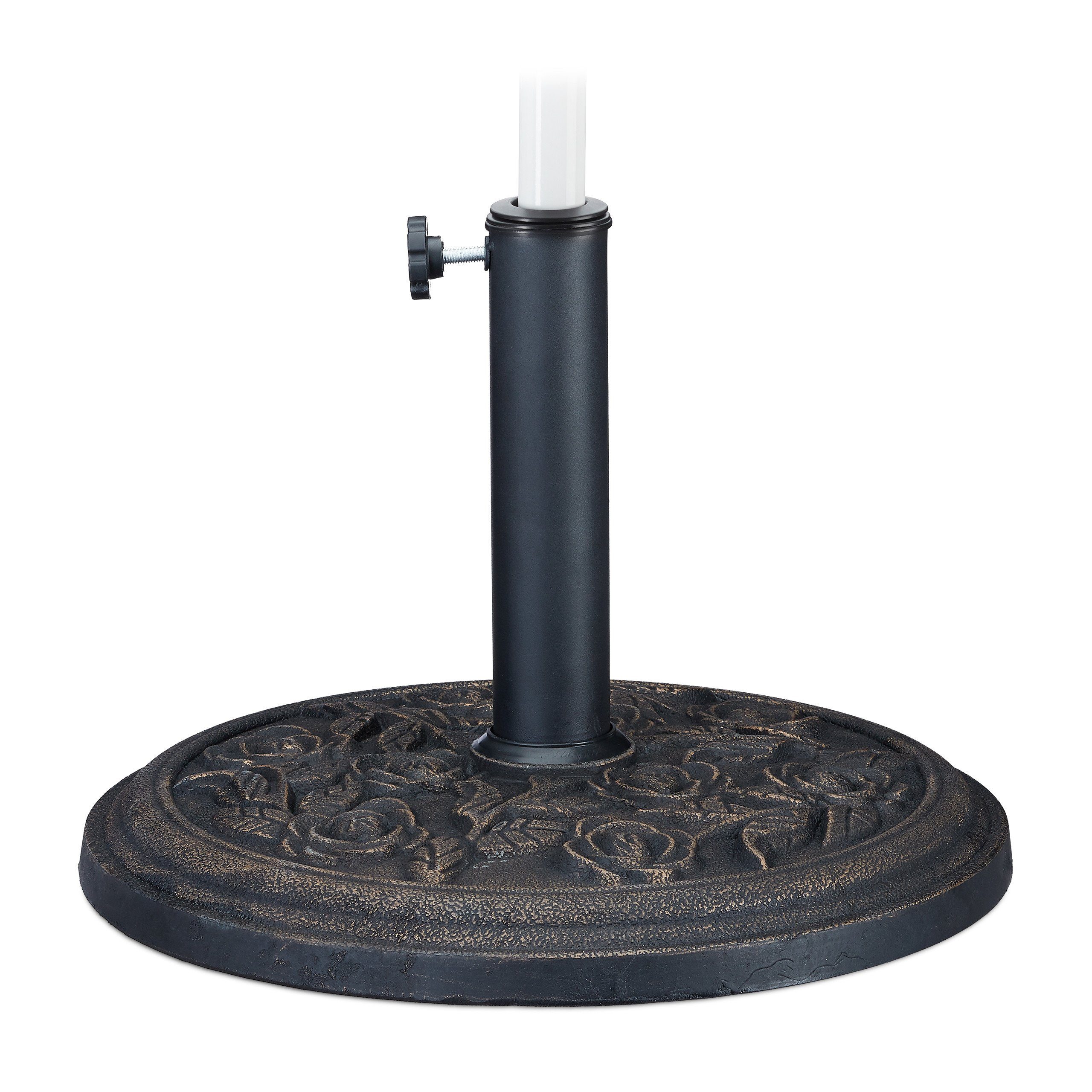 relaxdays Schirmhalter Sonnenschirmständer schwarz-gold Rosen günstig online kaufen