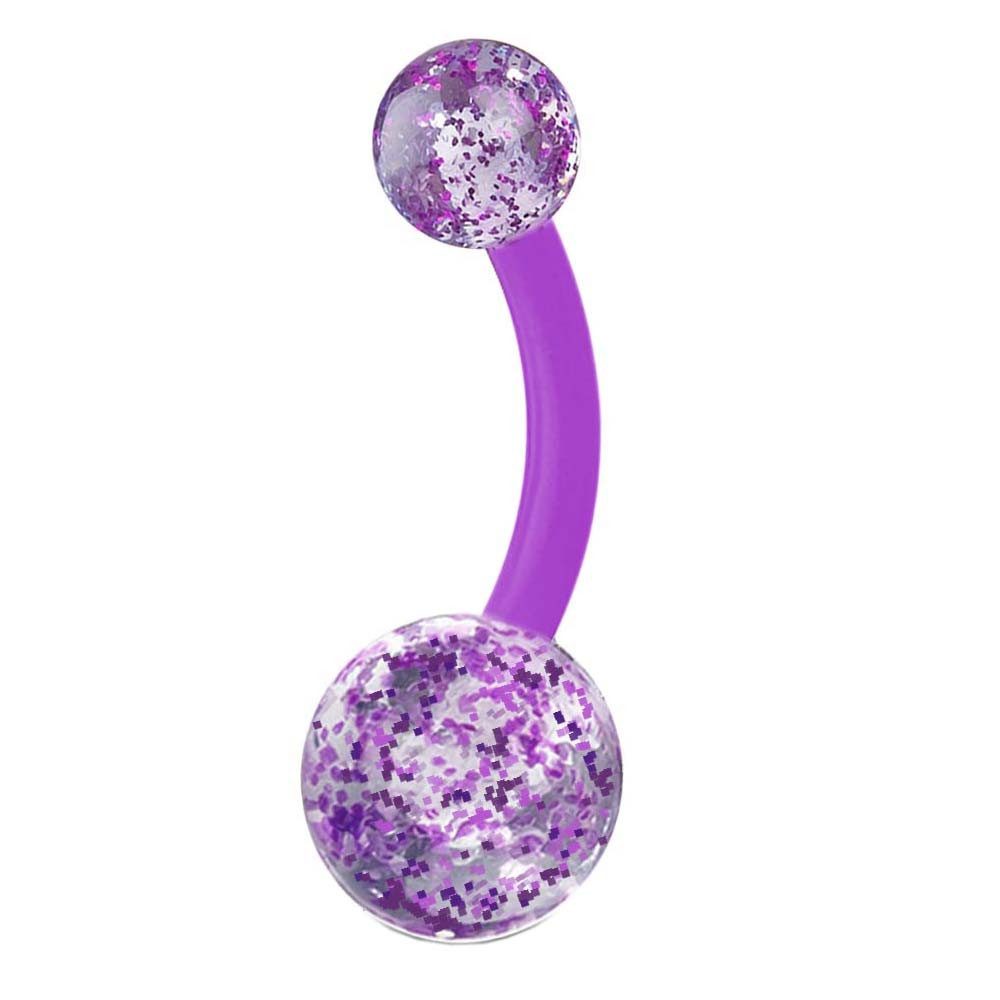 viva-adorno Bauchnabelpiercing Banane Barbell Bioflex Kunststoff flexibel Bananabell, Glitter Glitzer Kugeln Acryl