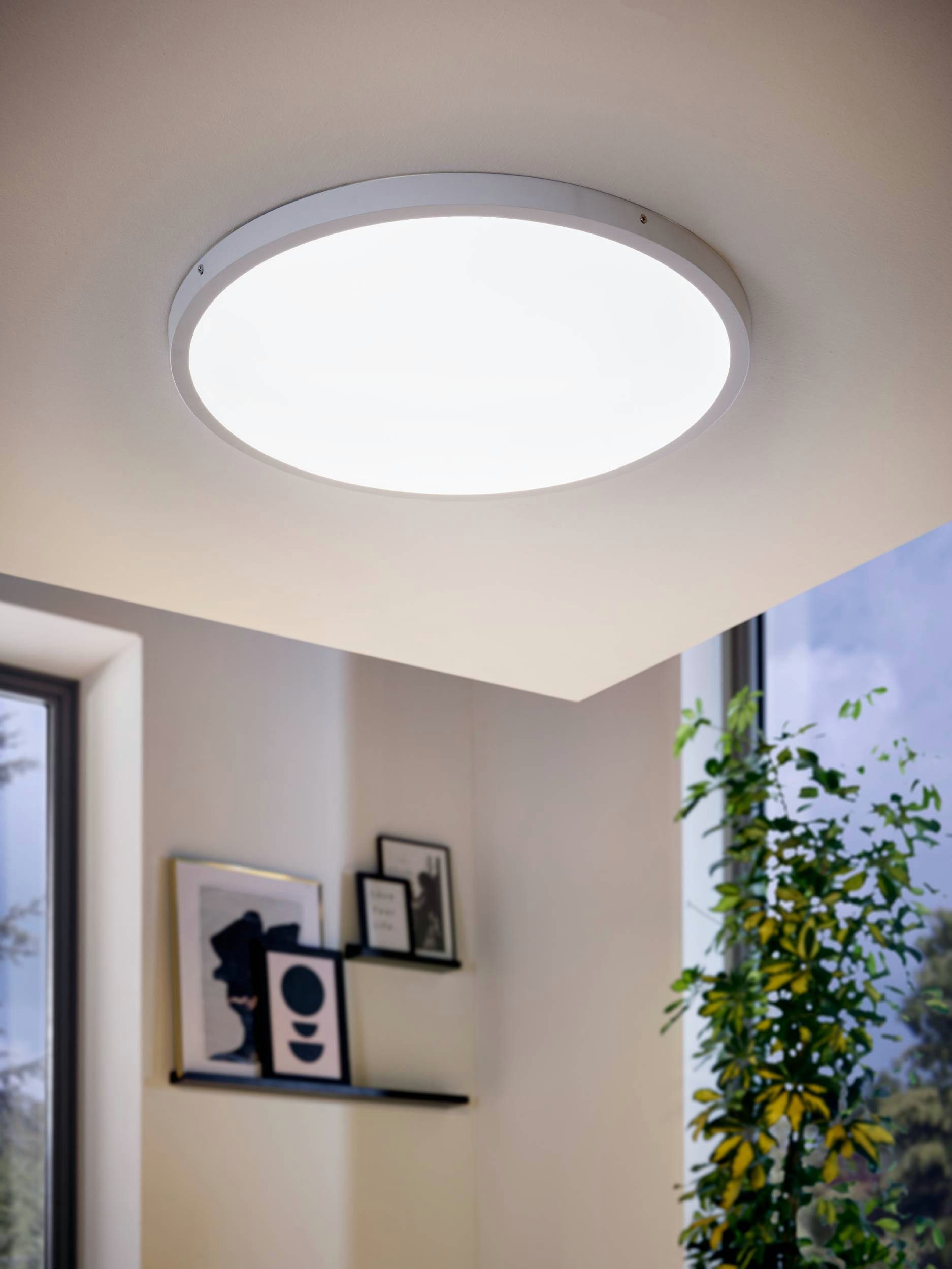 EGLO Aufbauleuchte Fueva 1 Deckenlampe, Aufbaulampe, Aluminium und Kunststoff, Lampe, LED fest integriert, Warmweiß, Aufbauleuchte - H3 x Ø60 cm - weiß - 27W inkl.