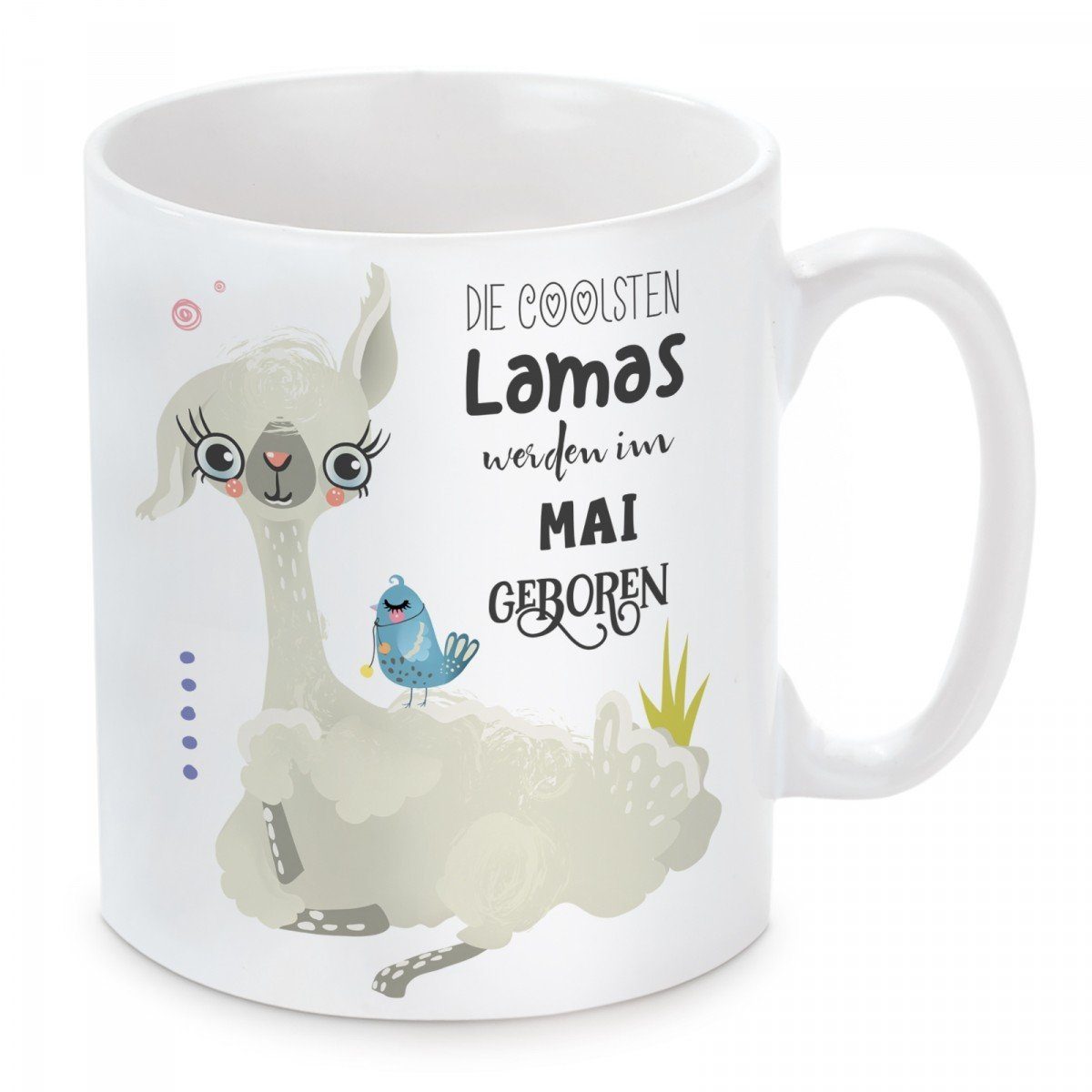 Herzbotschaft Tasse Kaffeebecher mit Motiv Die coolsten Lamas werden im Mai geboren, Keramik, Kaffeetasse spülmaschinenfest und mikrowellengeeignet