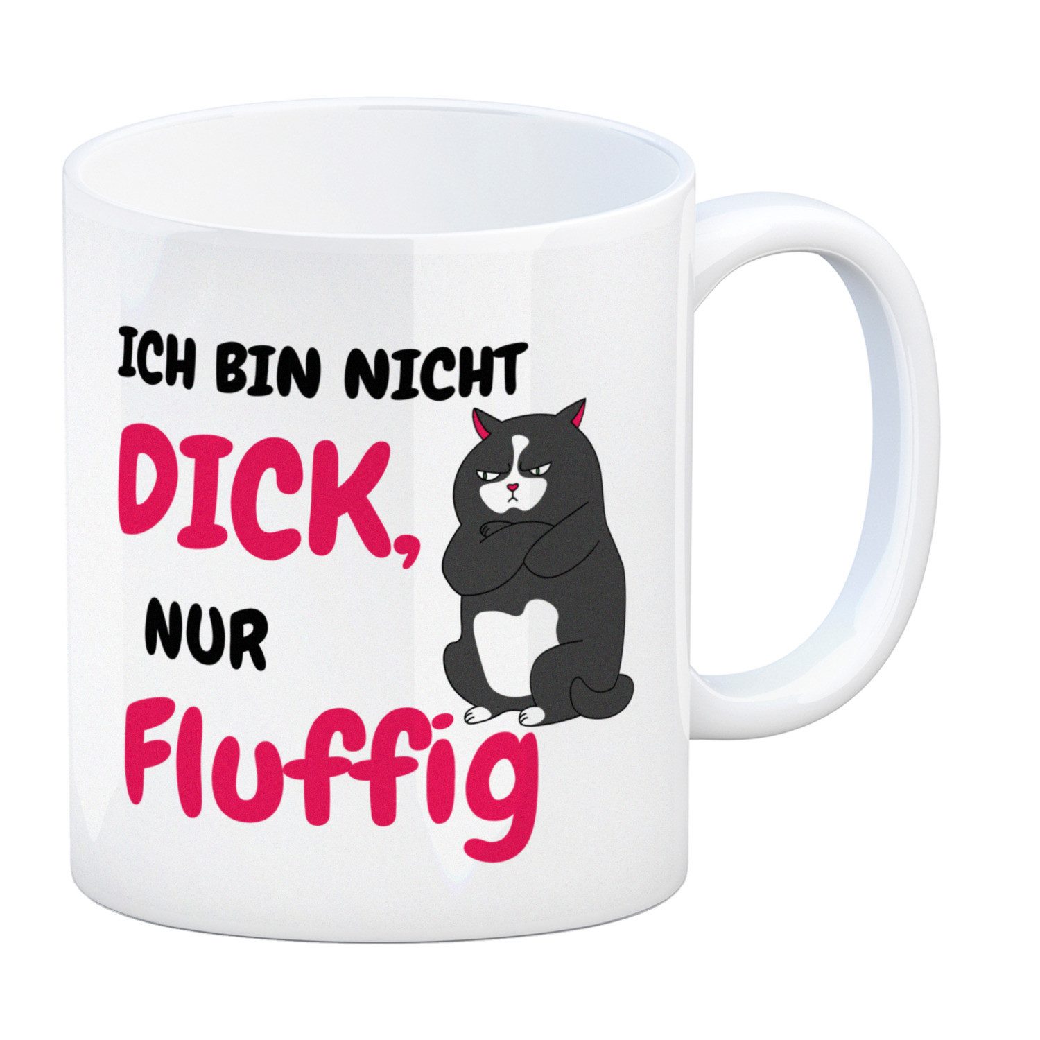 speecheese Tasse Katzen Kaffeebecher mit Spruch Ich bin nicht dick, nur fluffig