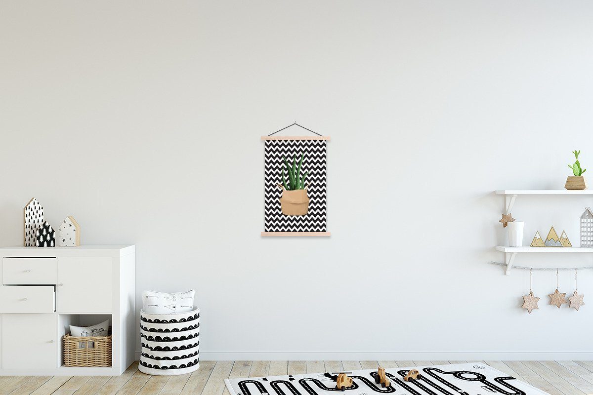 MuchoWow Poster Zimmerpflanzen - Aloe St), Wohnzimmer, - Bilderleiste, Blumentopf, für Vera Magnetisch (1 Textilposter Posterleiste