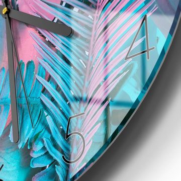 DEQORI Wanduhr 'Tropenblätter: Farbeffekt' (Glas Glasuhr modern Wand Uhr Design Küchenuhr)