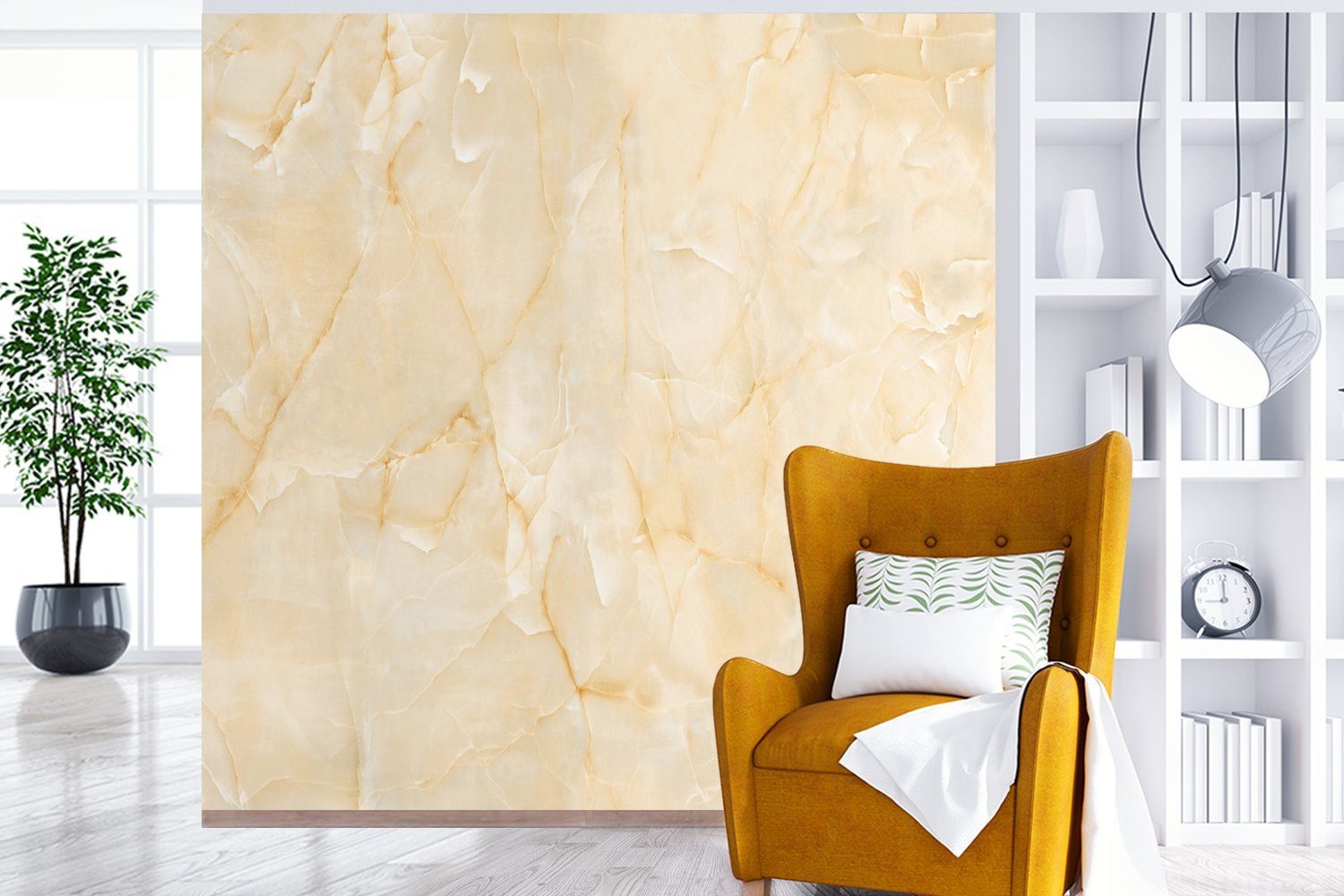 Fototapete Marmor Matt, Wohnzimmer oder Tapete Wandtapete Gelb - - Schlafzimmer, bedruckt, Vinyl MuchoWow (5 für Weiß, St),