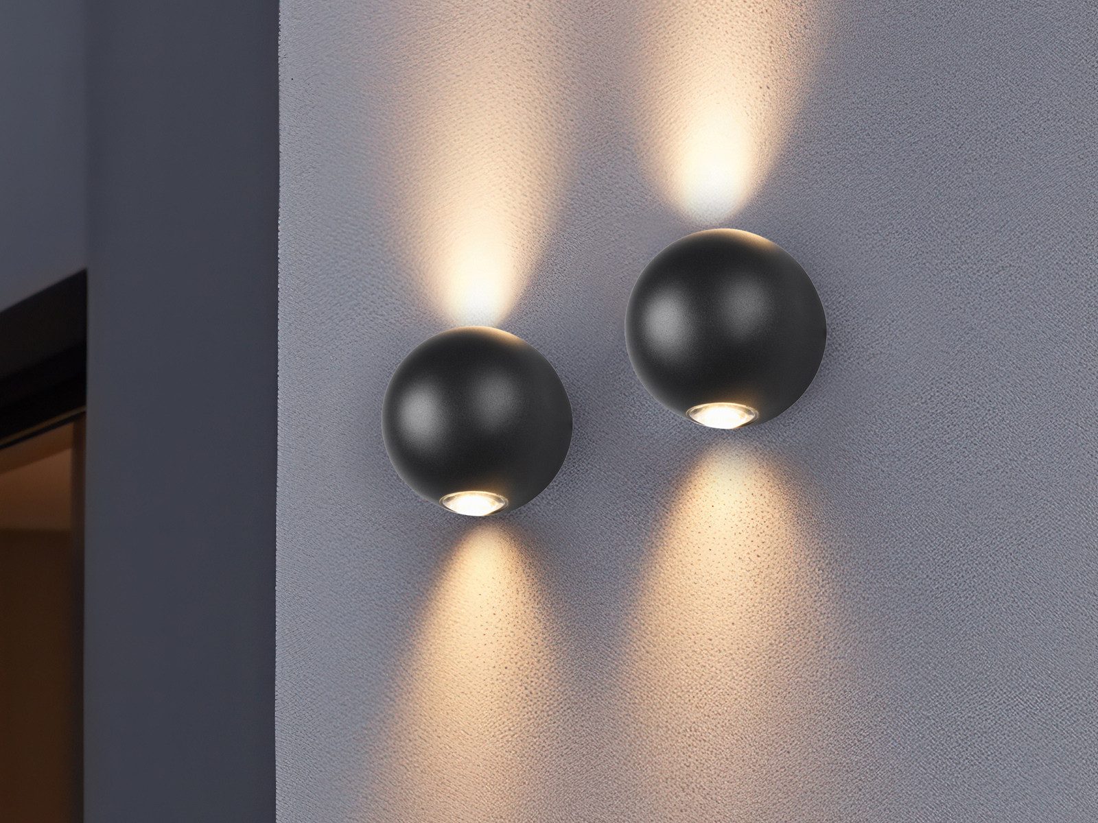 TRIO Leuchten LED Außen-Wandleuchte, LED fest integriert, Warmweiß, 2er SET kleine Außenleuchten Wand, Up Down Fassadenbeleuchtung Ø 10cm