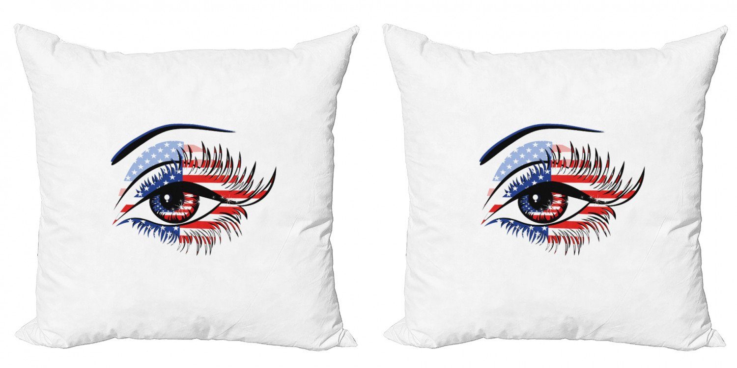 Kissenbezüge Modern Accent Stück), USA-Flagge Augen Doppelseitiger Frau Wimper Abakuhaus Digitaldruck, (2