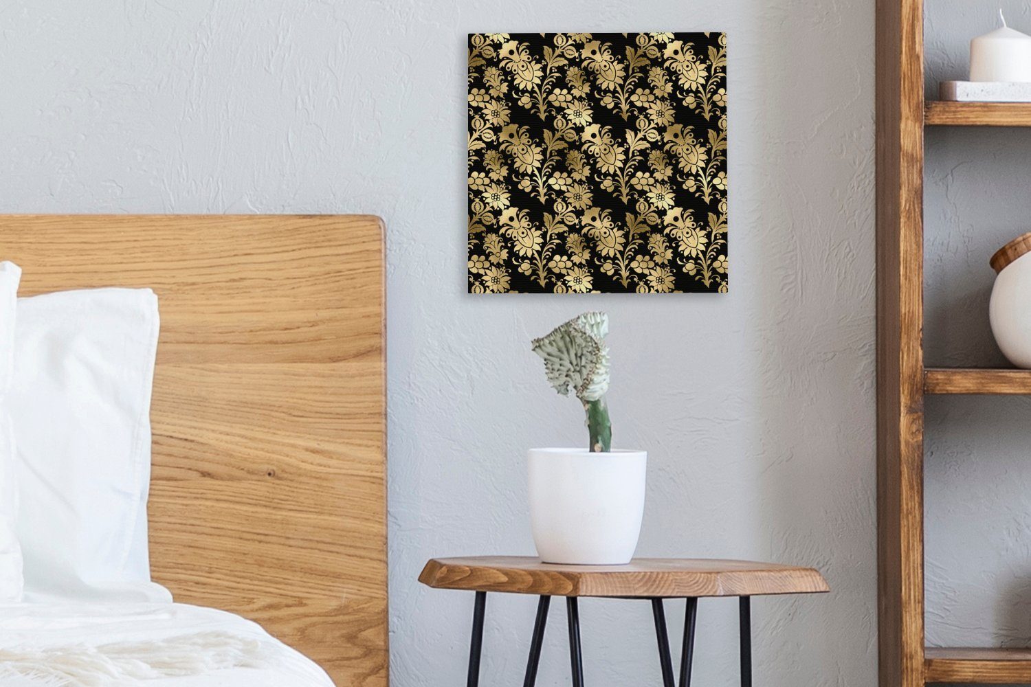 OneMillionCanvasses® Wohnzimmer Schlafzimmer (1 Leinwand Bilder Barock, - St), Muster Leinwandbild Blumen - für