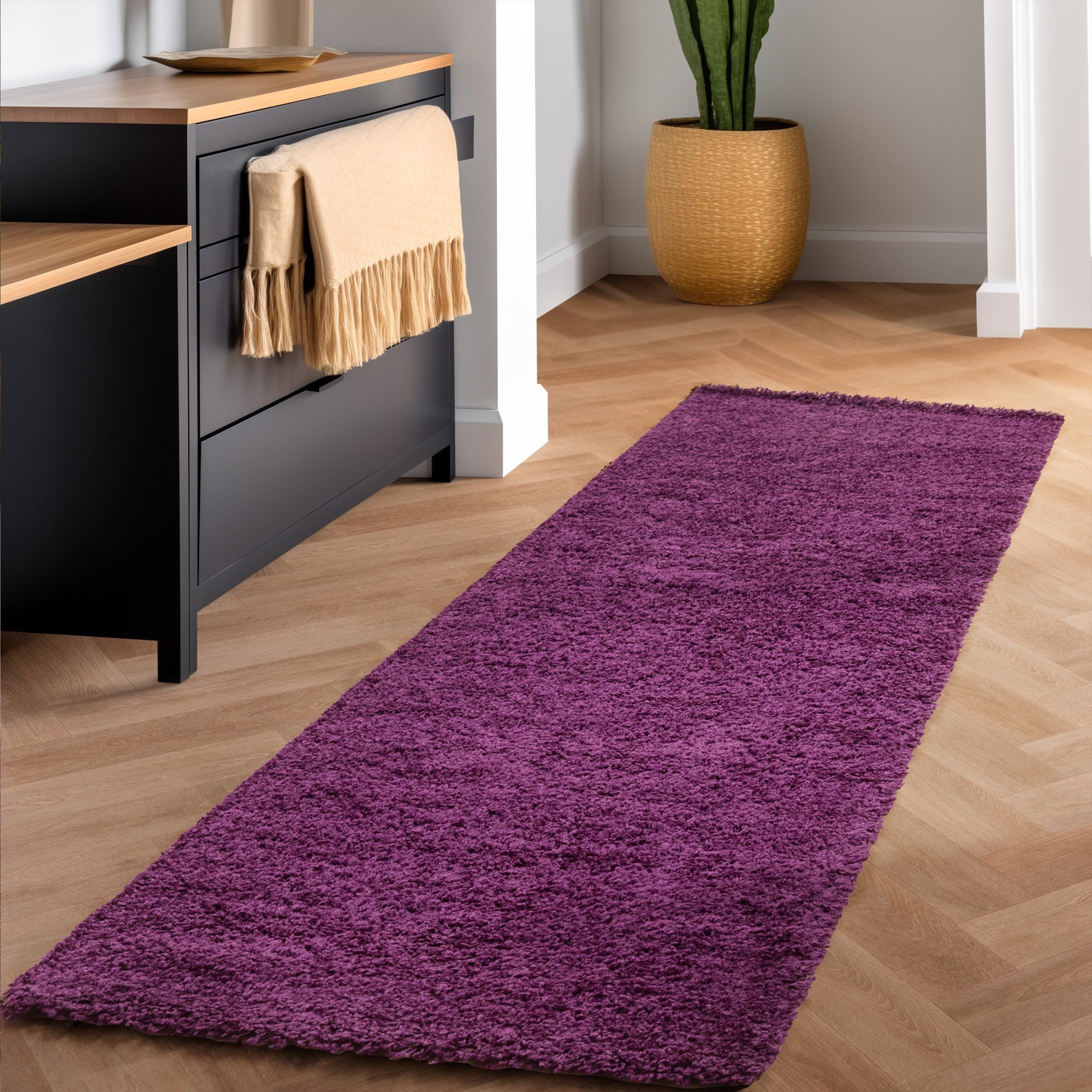 SIMPEX24 Teppich Unicolor - Einfarbig, Läufer, Höhe: 30 mm, Einfarbig Shaggy Teppich Wohnzimmer Langflor Versch. Farben und Größen
