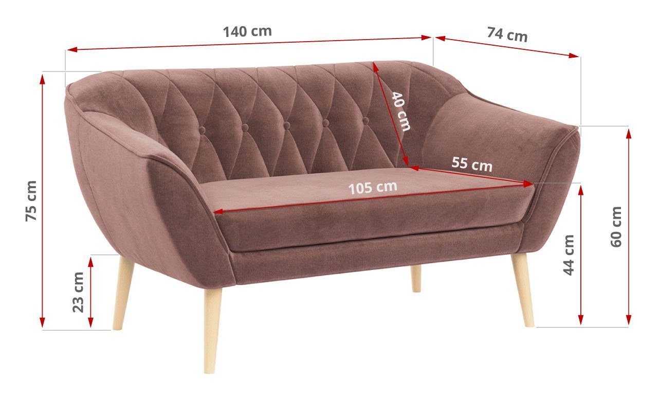 MKS Sofa 1 und 2 Sofa 1, Moderne Pirs Sessels Zwei Monolith Loungesofa Skandinavische PIRS Deko, Rosa MÖBEL Set,