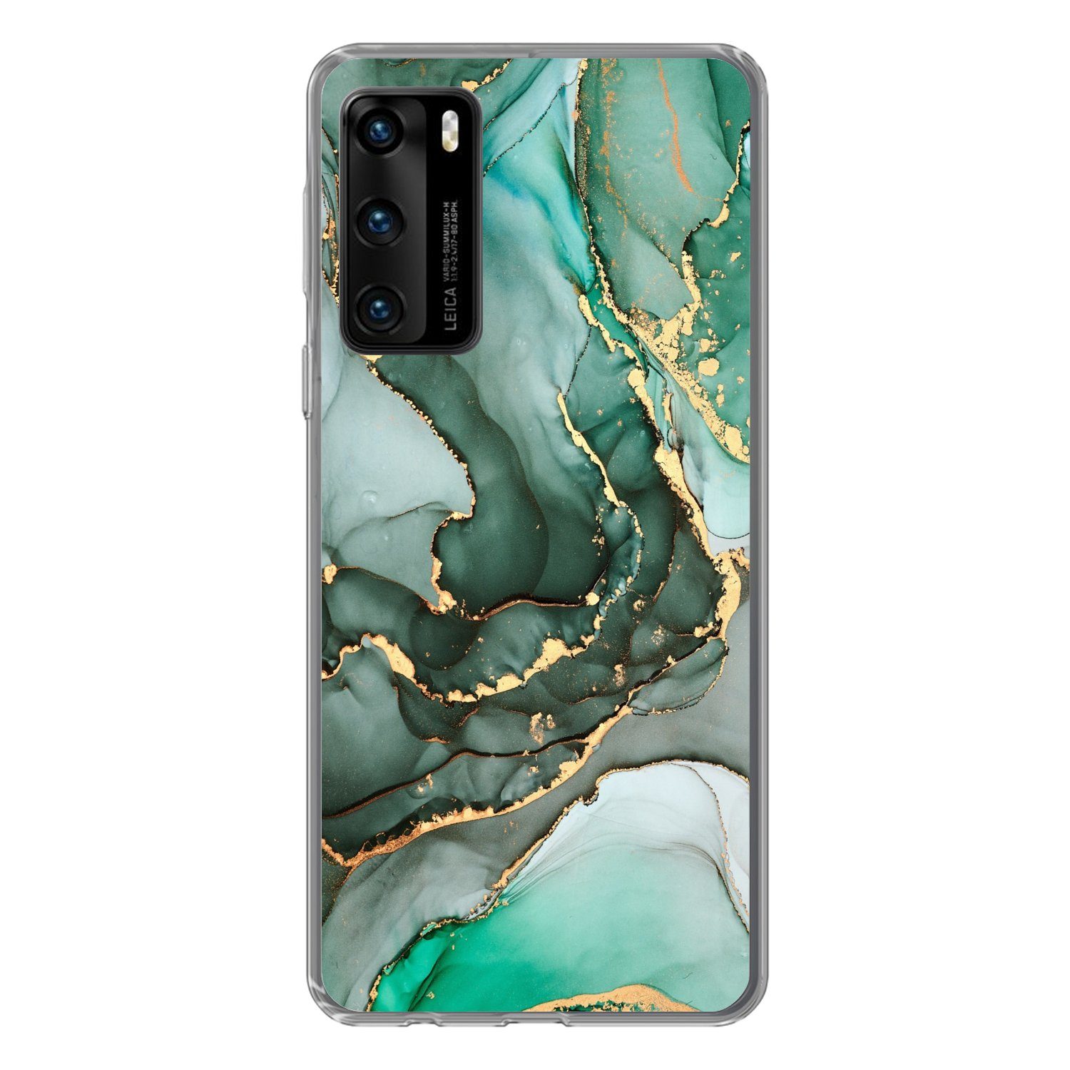 MuchoWow Handyhülle für Huawei P40 Gold - Marmor - Grün - Luxus - Marmoroptik - Grau, Handy Case, Silikon, Bumper Case Dünn
