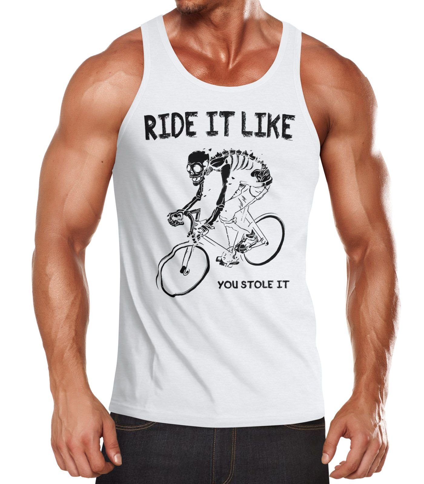 MoonWorks Tanktop Herren Tanktop Rennrad Fahrrad Bike Ride it like you stole it Moonworks® mit Print weiß