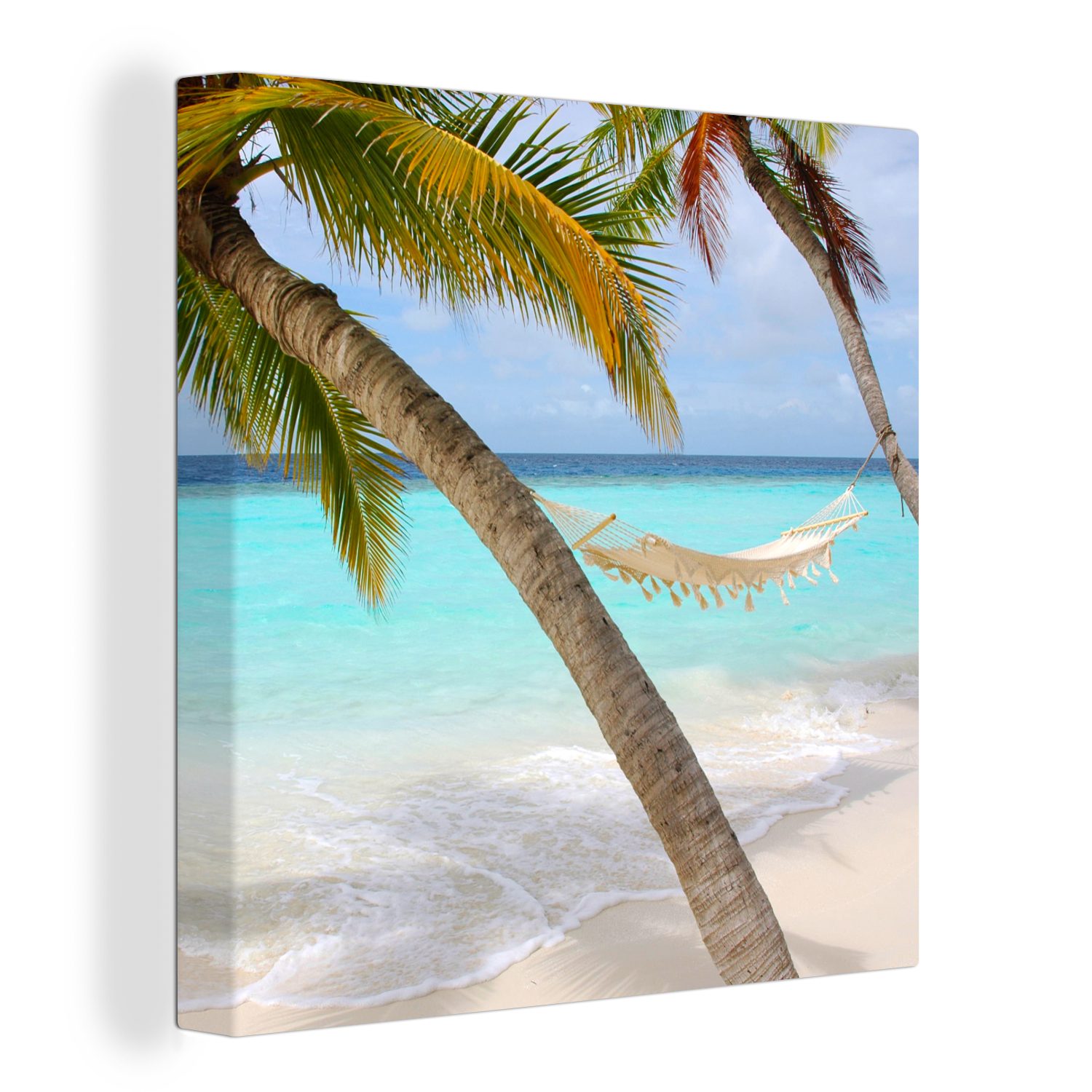 OneMillionCanvasses® Leinwandbild Sommer - Palme - Hängematte, (1 St), Leinwand Bilder für Wohnzimmer Schlafzimmer