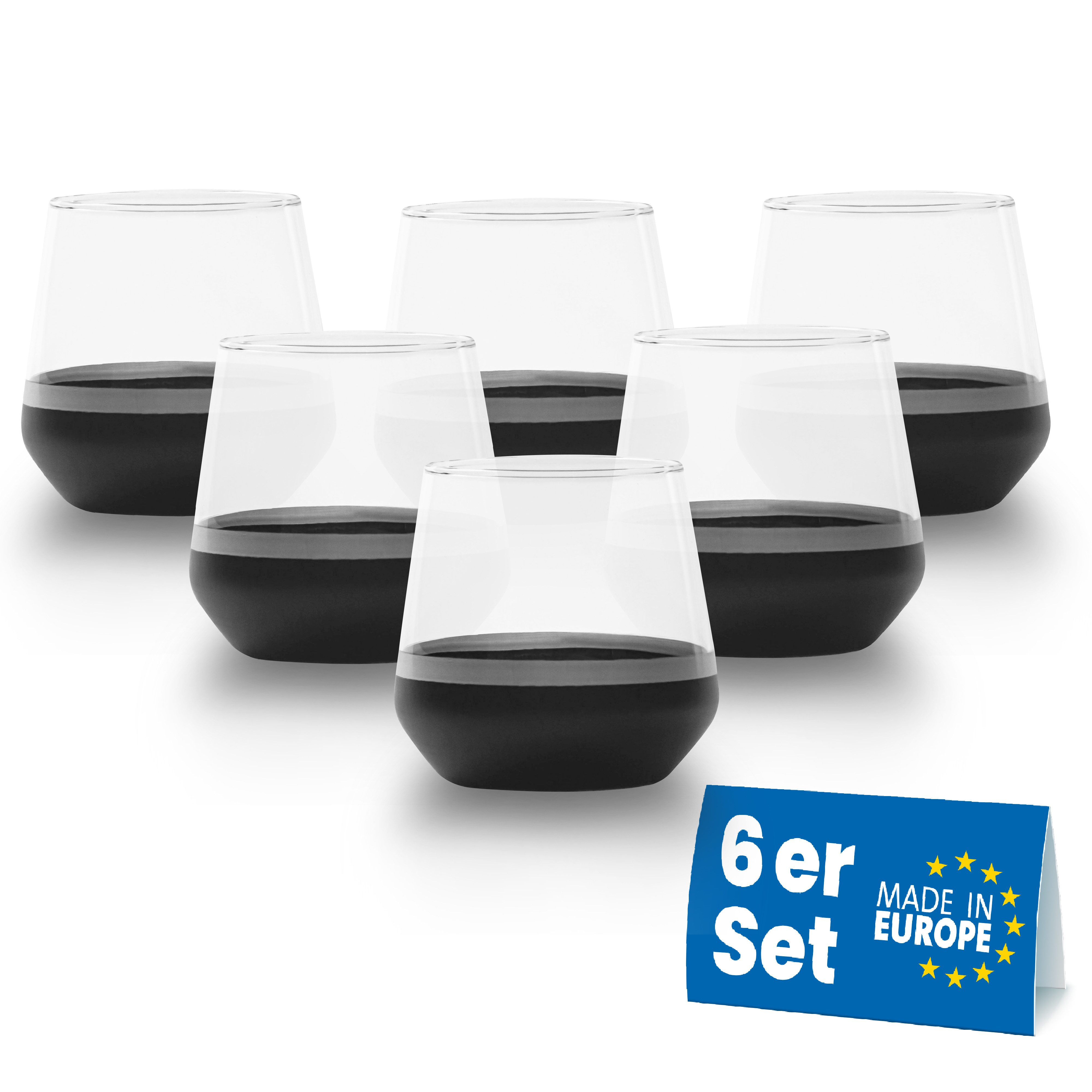 Lyros Weinglas Бокалы 6er Set Handgefertigte, Schwarz Verziert mit Silberstreifen