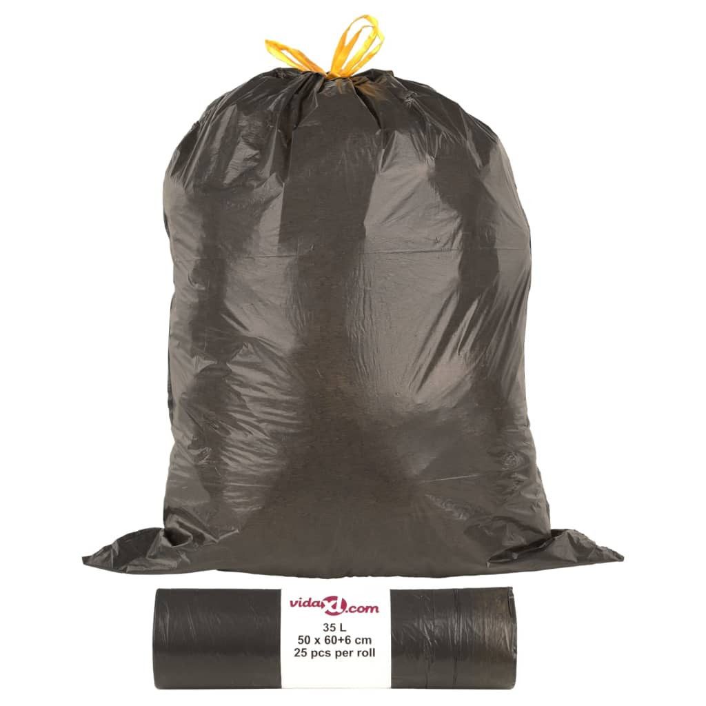 vidaXL Müllbeutel Müllsäcke mit Zugband 250 Stk. Schwarz 35 L