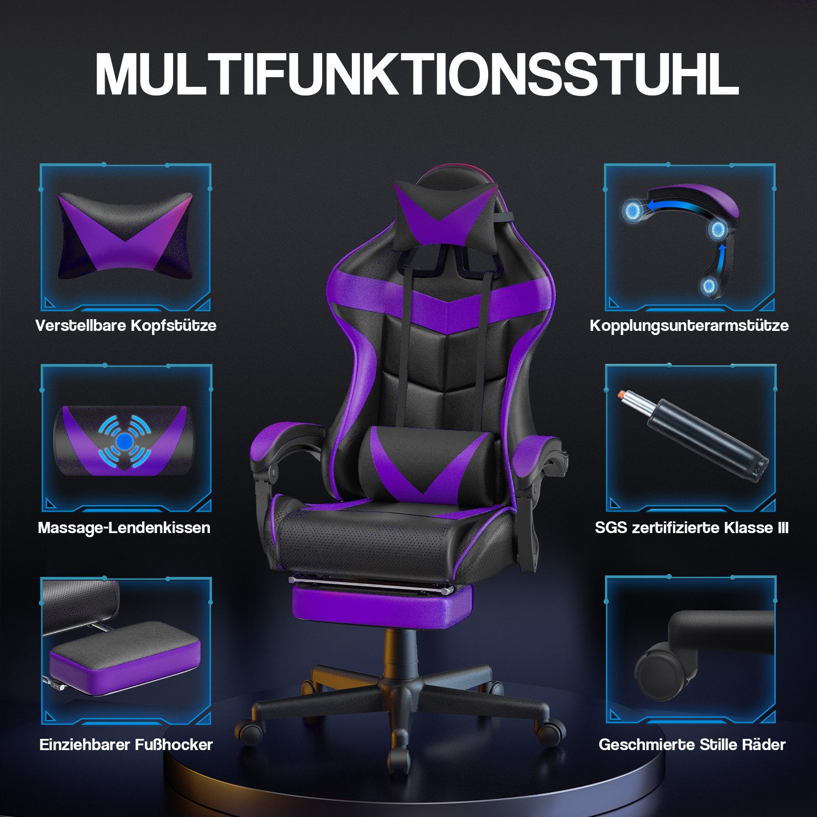 Ferghana Gaming-Stuhl Gaming Sessel mit Fußstütze,Kopfstütze,MassageLendenk günstig online kaufen