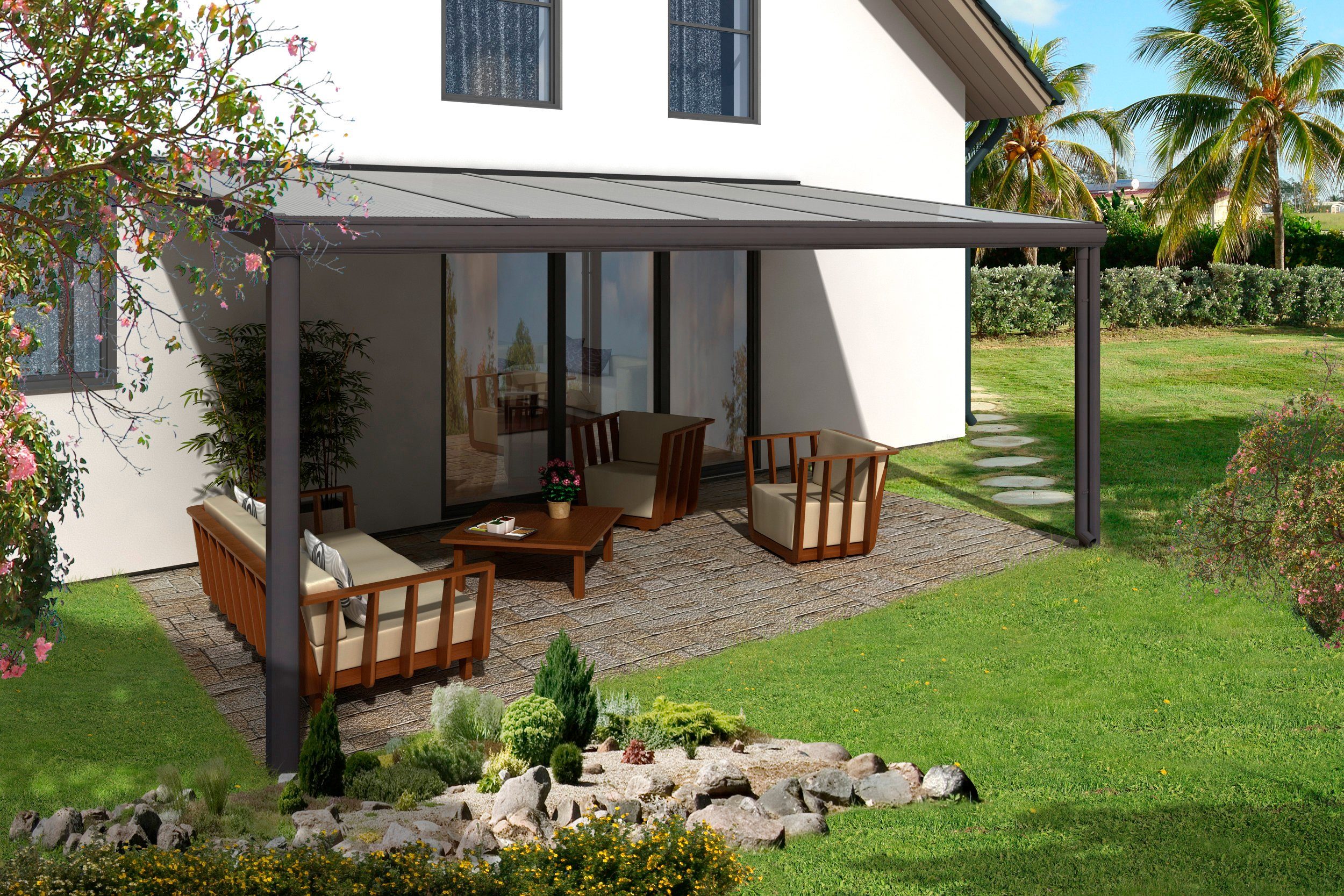 Skanholz Terrassendach Genua, BxT: 541x307 cm, Bedachung Doppelstegplatten, 541 cm Breite, verschiedene Tiefe