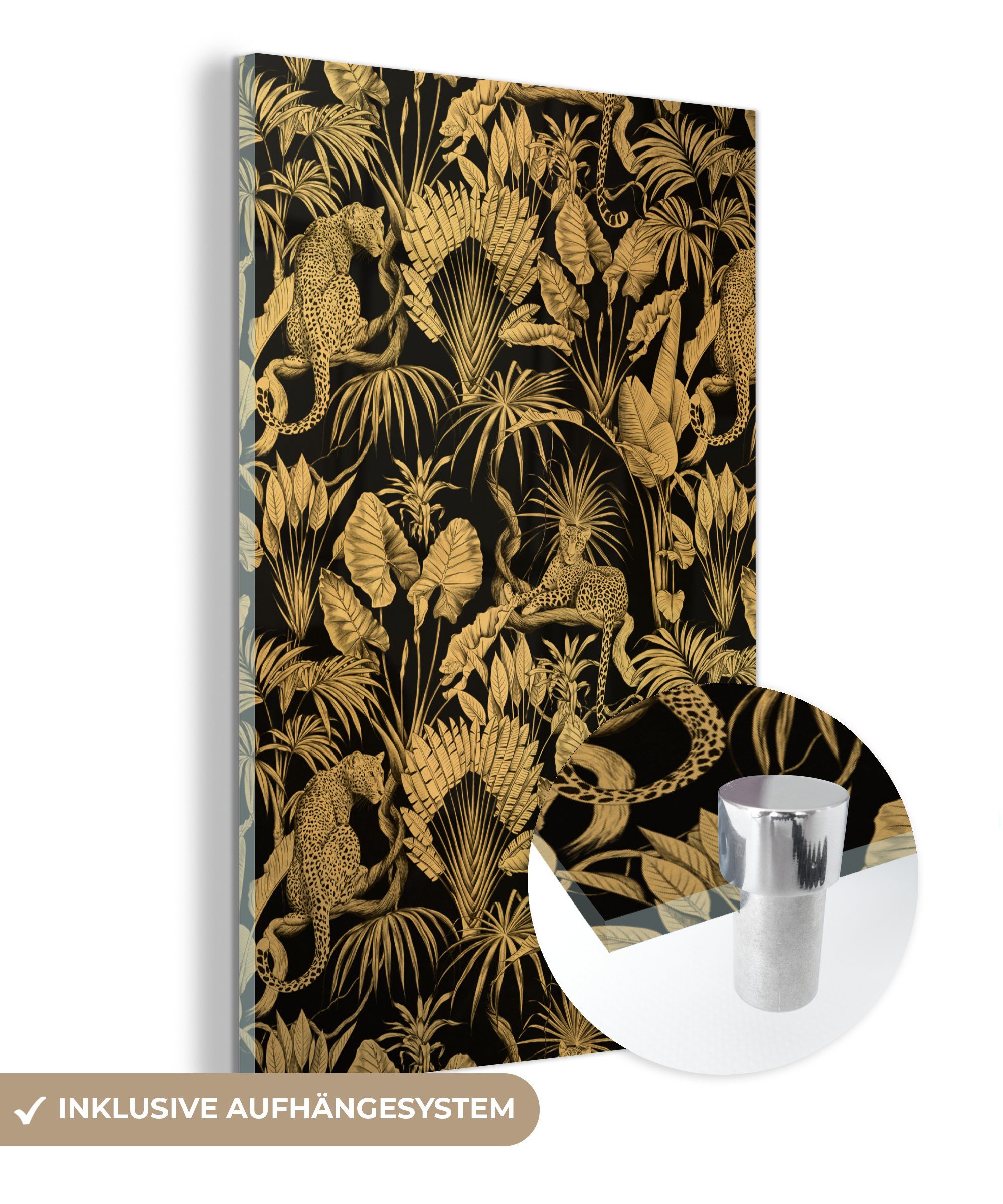 MuchoWow Acrylglasbild Dschungel - Gold - Muster - Luxus - Schwarz und Gold, (1 St), Glasbilder - Bilder auf Glas Wandbild - Foto auf Glas - Wanddekoration | Bilder