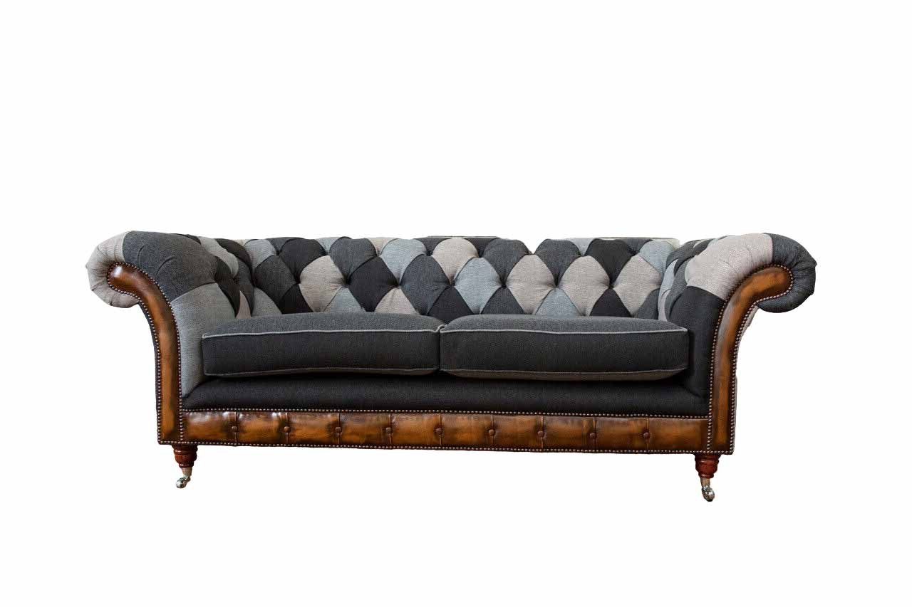 Textil Wohnzimmer Chesterfield-Sofa, Chesterfield JVmoebel Dreisitzer Design Klassisch Sofa