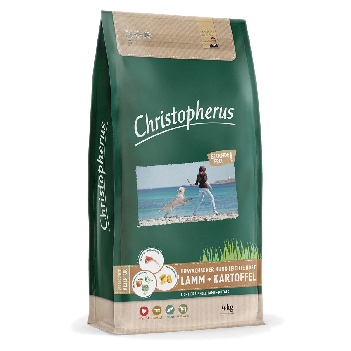 Christopherus Erwachsener Hund Leichte Kost mit Lamm & Kartoffel 4 kg, Trockenfutter für: Hund