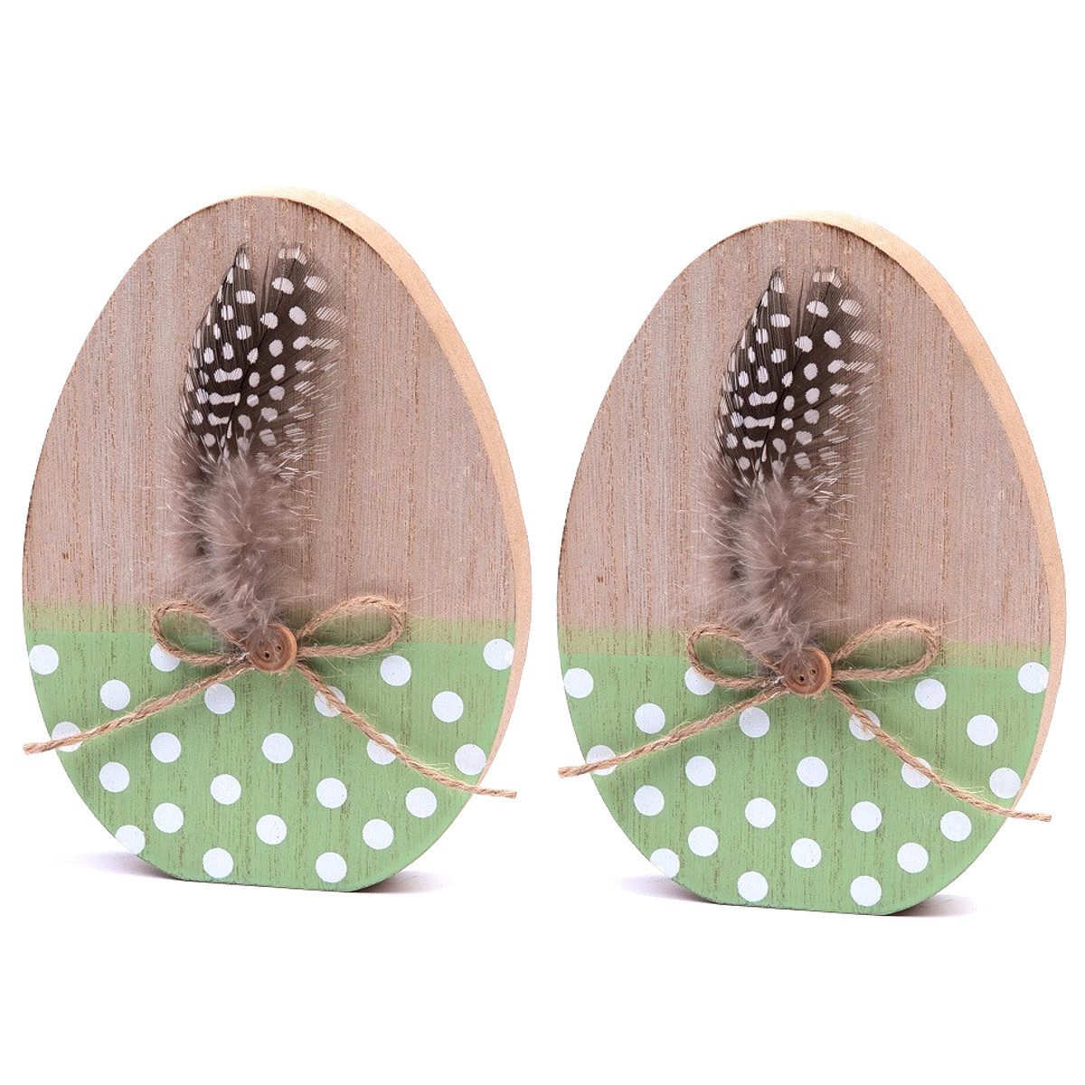 Macosa Home Osterei 2er Set Deko Osterei Holz Braun Grün Holzei Dekoei Ei Ostern (Deko Ostern Frühling modern, Tischdeko Deko-Figur), Holzosterei Osterdekoration Osterdeko