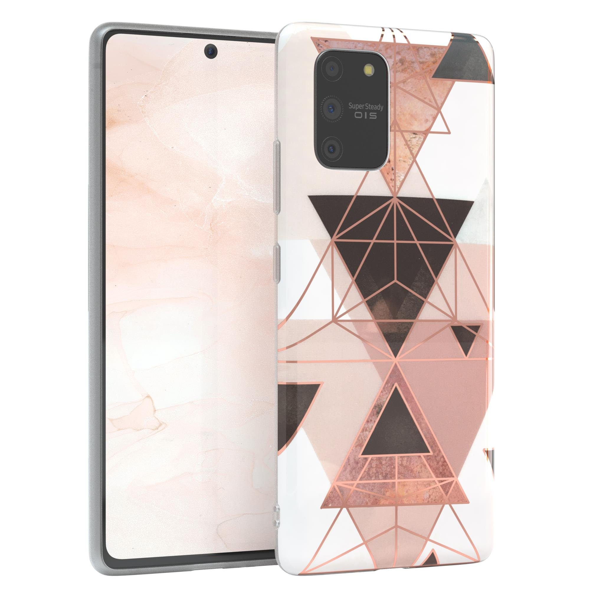 EAZY CASE Handyhülle IMD Motiv Cover für Samsung Galaxy S10 Lite 6,7 Zoll, Hülle mit Kameraschutz Slimcover Display Bumper Geometrie Rosa Braun
