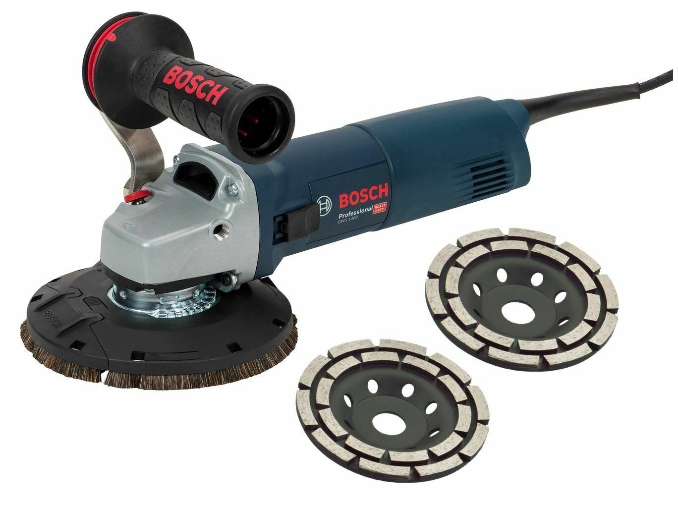 Bosch / Trongaard Winkelschleifer / Sanierungsfräse-Set / 1.400W / 125mm, max. 11000 U/min, (Komplett-Set)