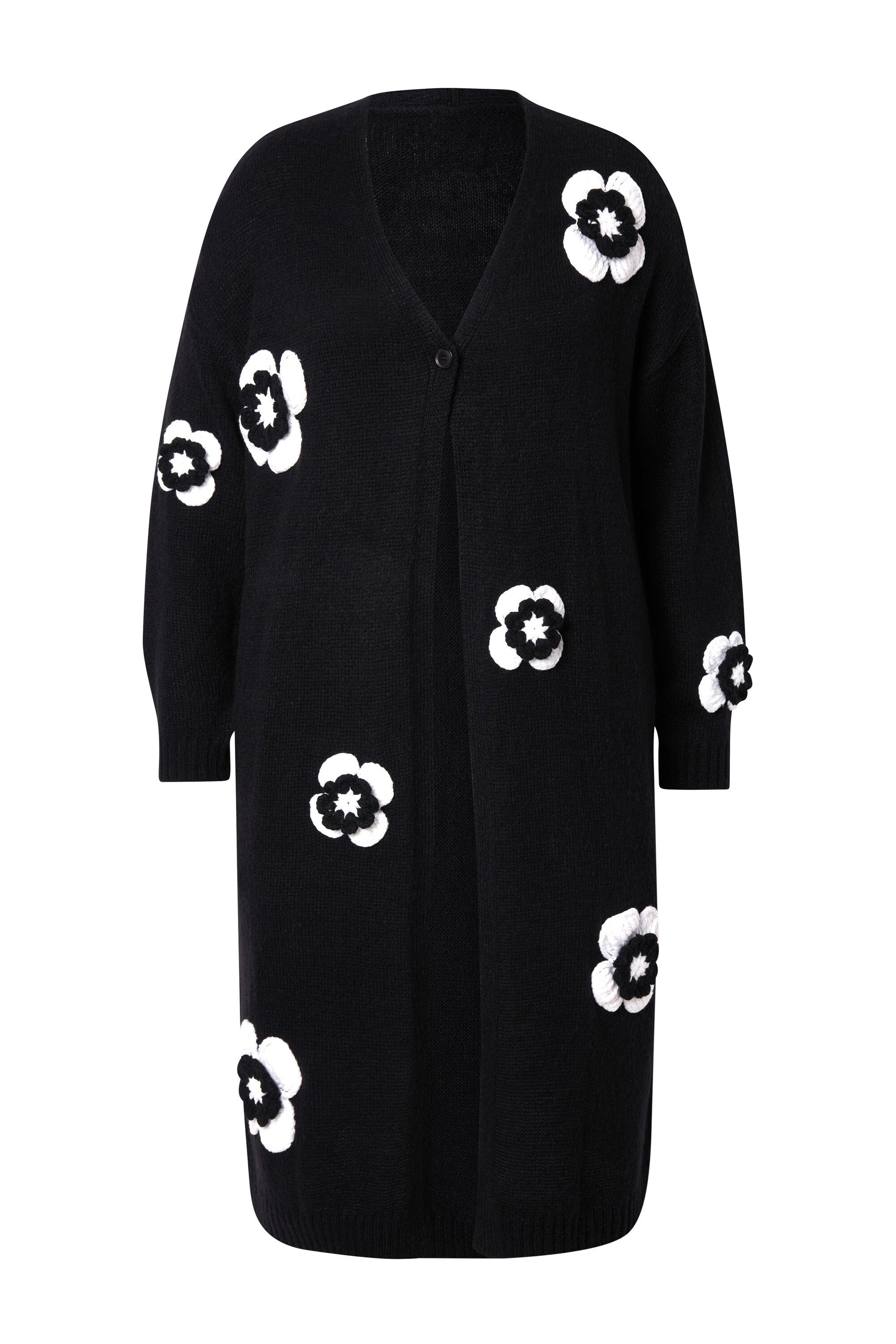 MIAMODA Strickjacke Strickjacke Straight Fit Blüten-Streifen Langarm günstig online kaufen