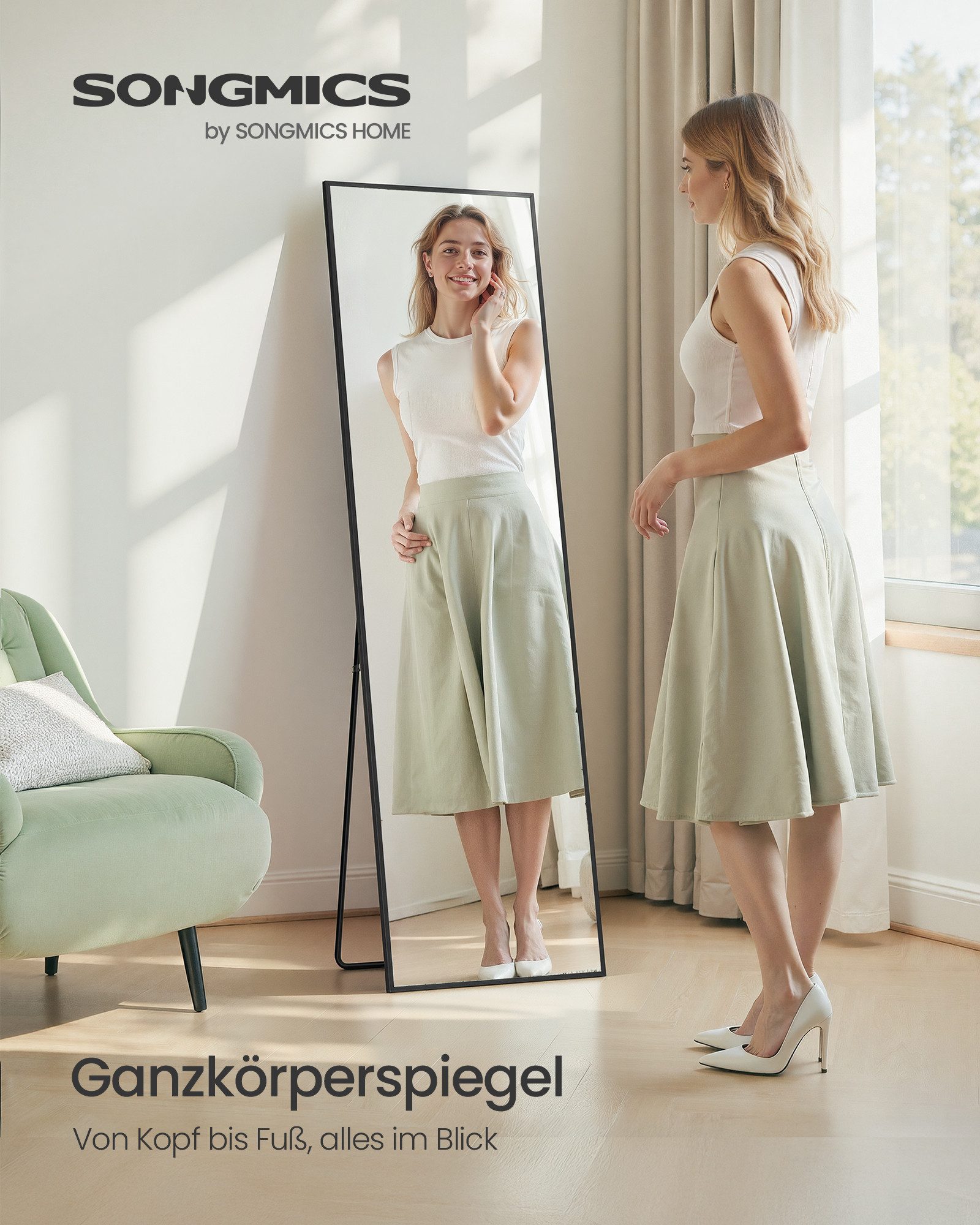 SONGMICS Standspiegel (set), Ganzkörperspiegel, 160 x 50 / 150 x 40 cm, Har günstig online kaufen
