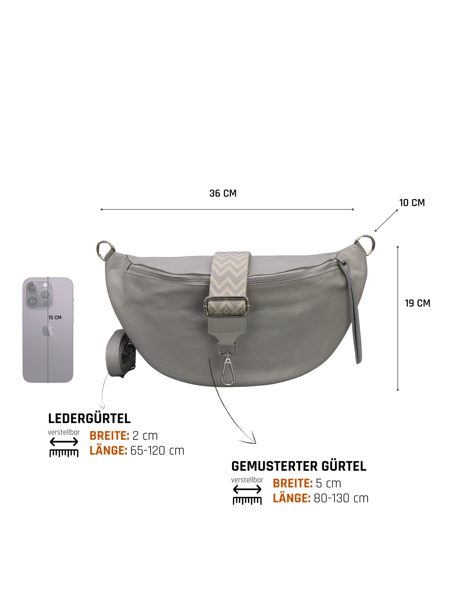 Adel Bags Schultertasche EMMA XL Umhängetasche Crossbody Bag Gürteltasche mit 2 Riemen, echtes Leder, hergestellt in Italien