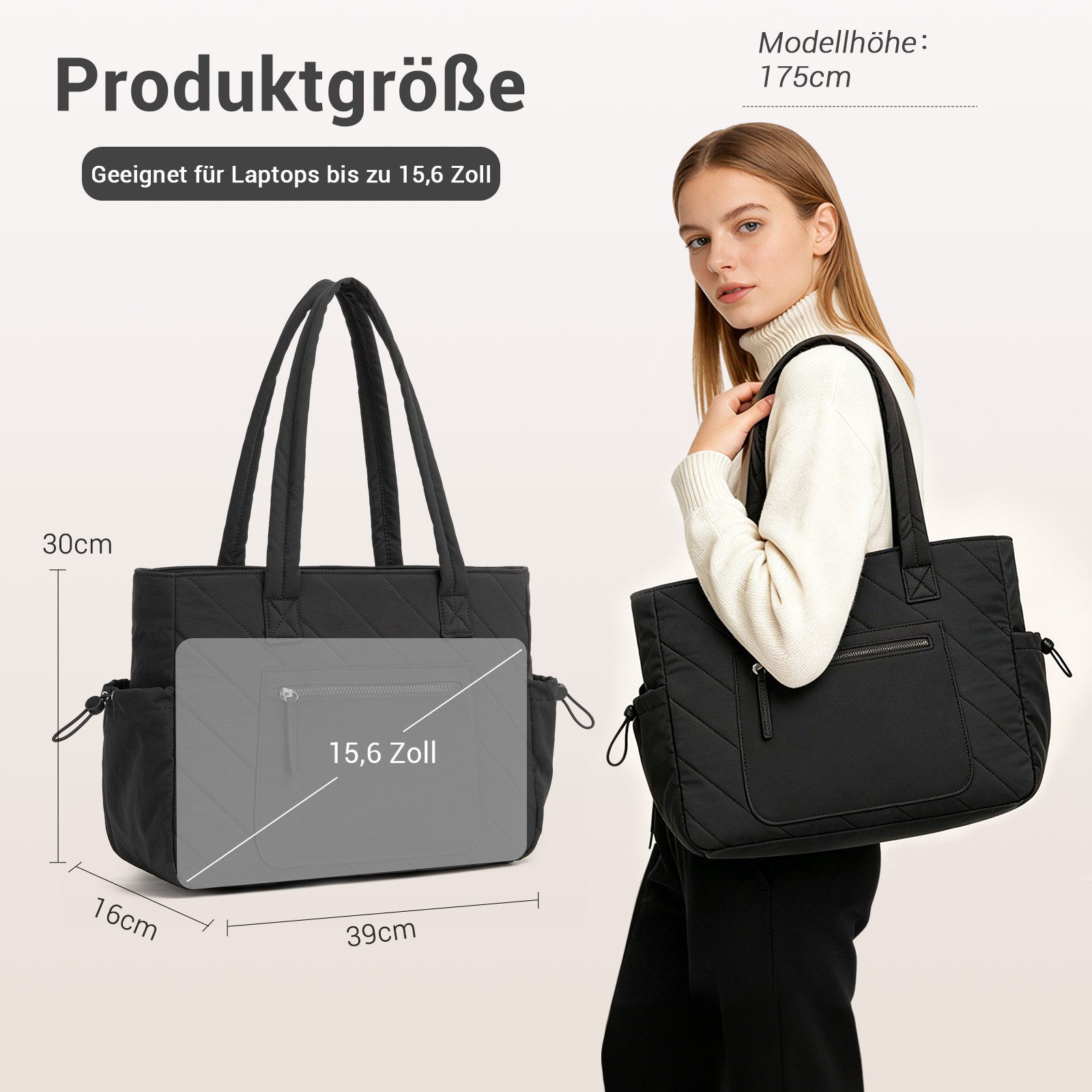 Miss Lulu Shopper Tasche Damen Groß Gesteppte Puffer Tote Bag 15,6 Zoll Laptoptasche
