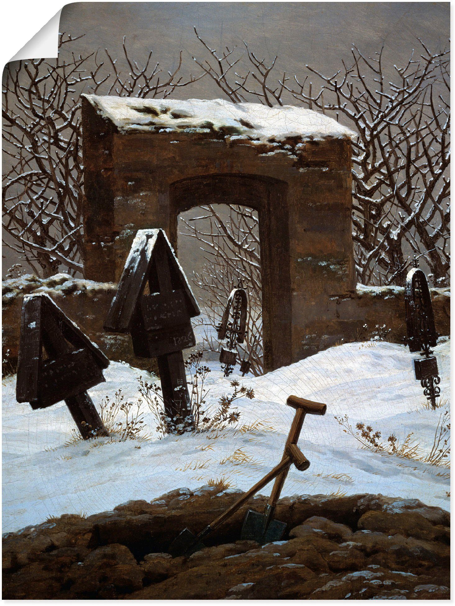 Artland Wandbild Friedhof im Schnee, Architektonische Elemente (1 St), als Alubild, Leinwandbild, Wandaufkleber oder Poster in versch. Größen