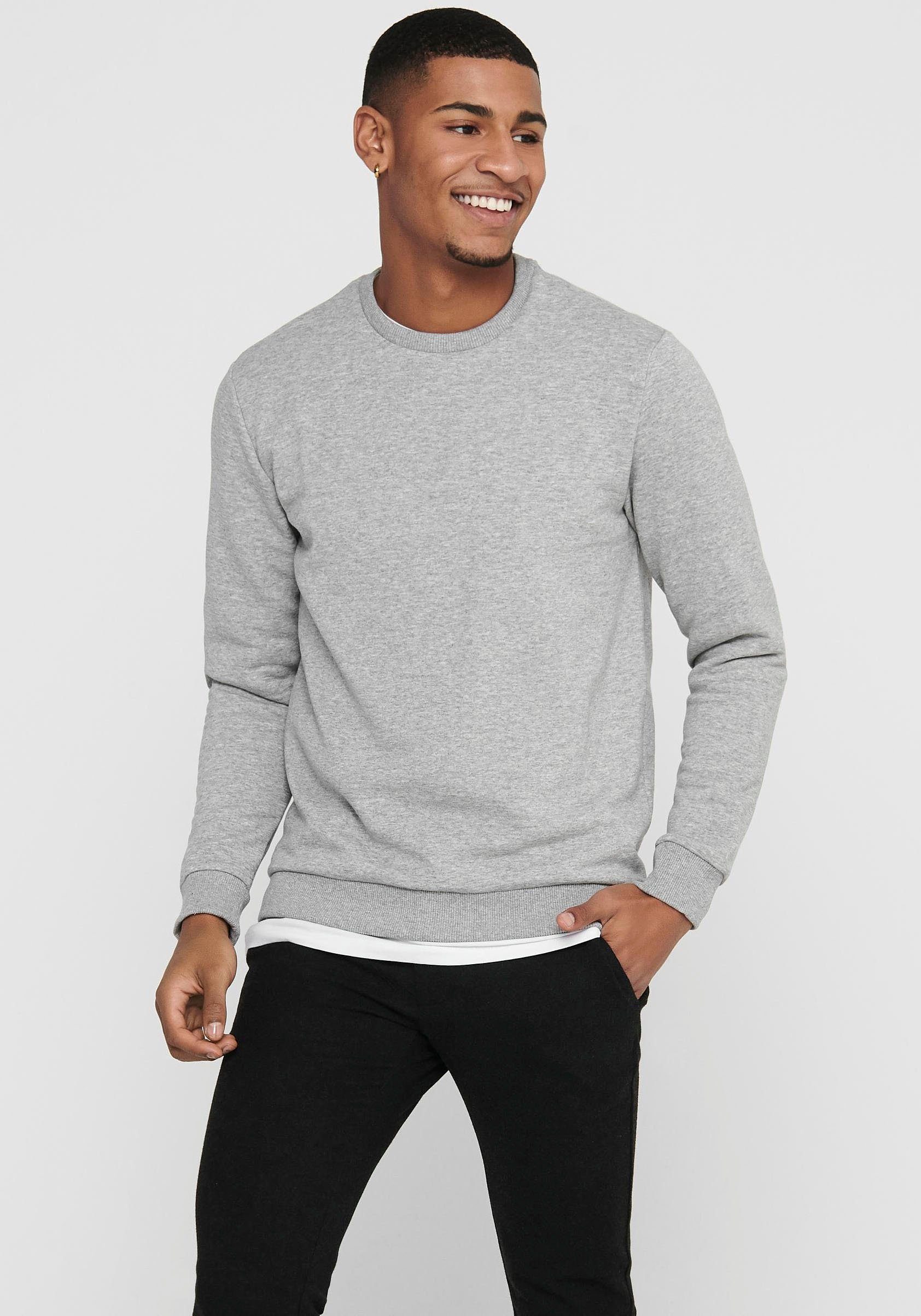 ONLY & SONS NECK SWEATSHIRT CERES Sweatshirt LIFE CREW hellgrau-meliert