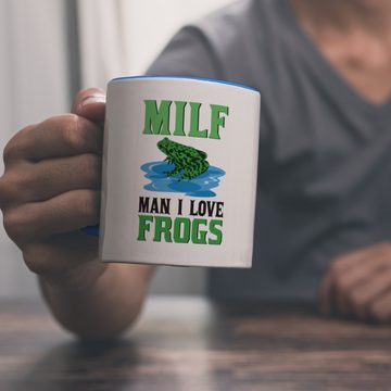 speecheese Tasse MILF Frosch Kaffeebecher in hellblau mit Spruch Man i love Frogs
