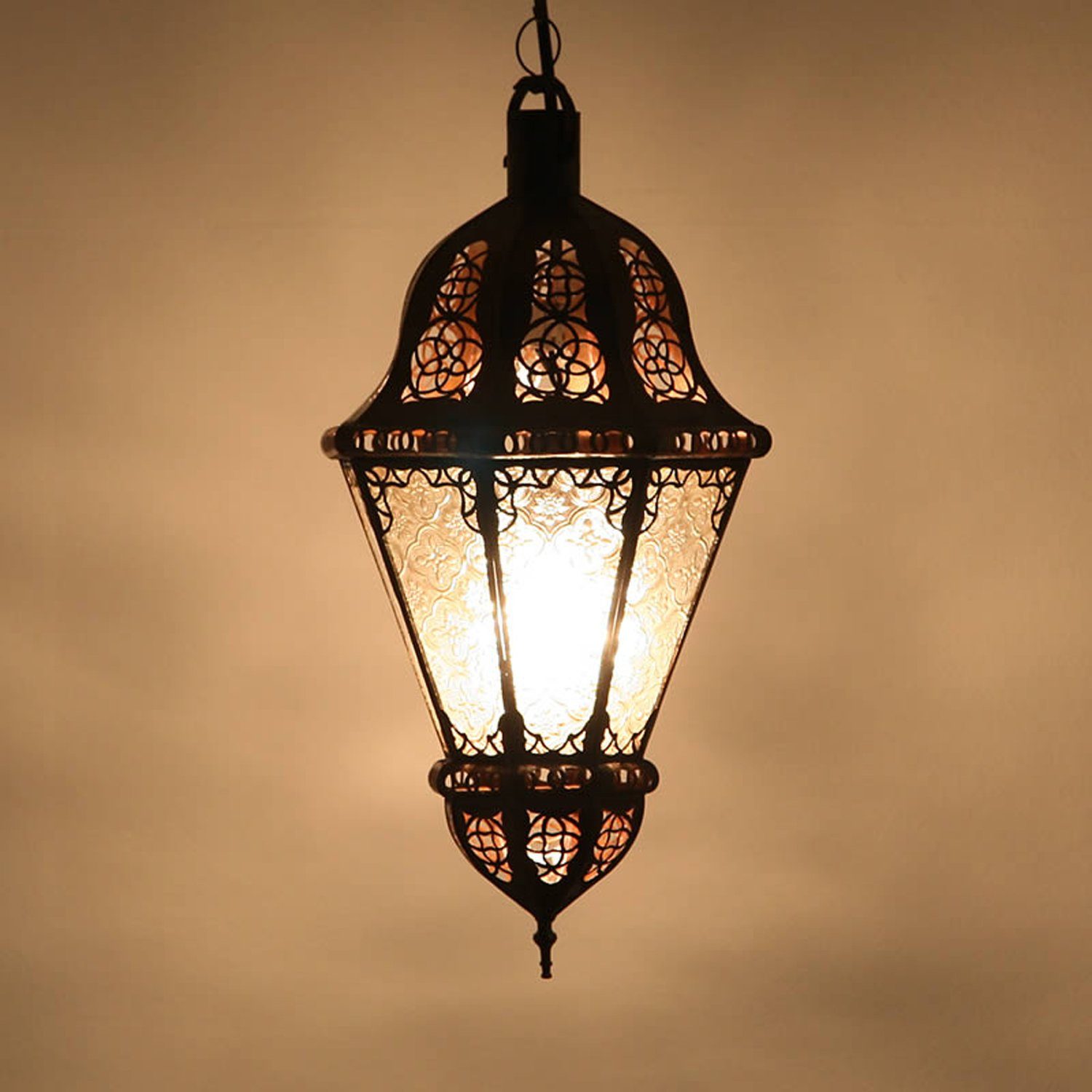 Casa Moro Lampenschirm Marokkanische orientalische Handmade Salma Weiß Reliefglas Lampe Eisen, Hängeleuchte aus L1392 und