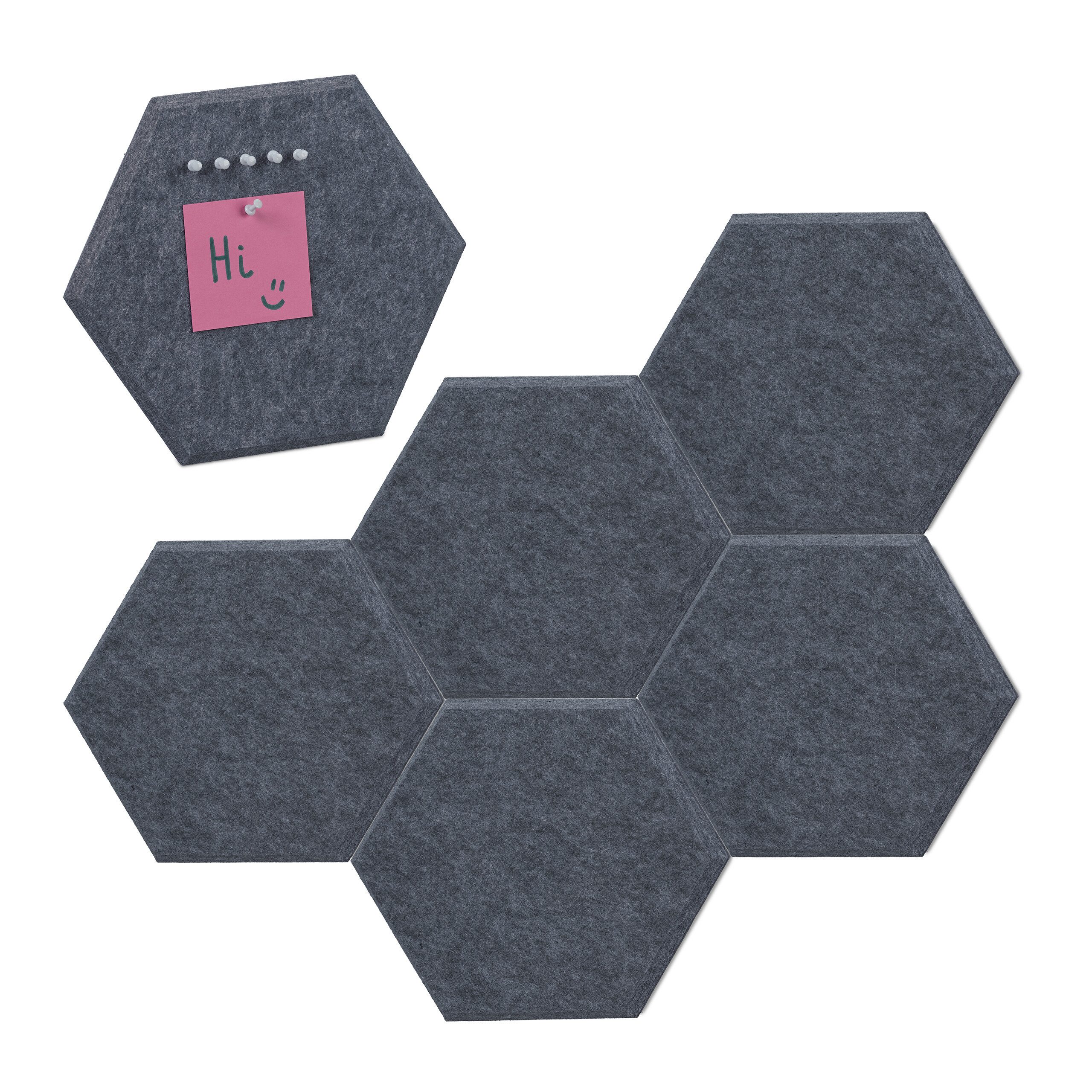 relaxdays Pinnwand Graue Filzpinnwand Sechsecke 6er Set günstig online kaufen