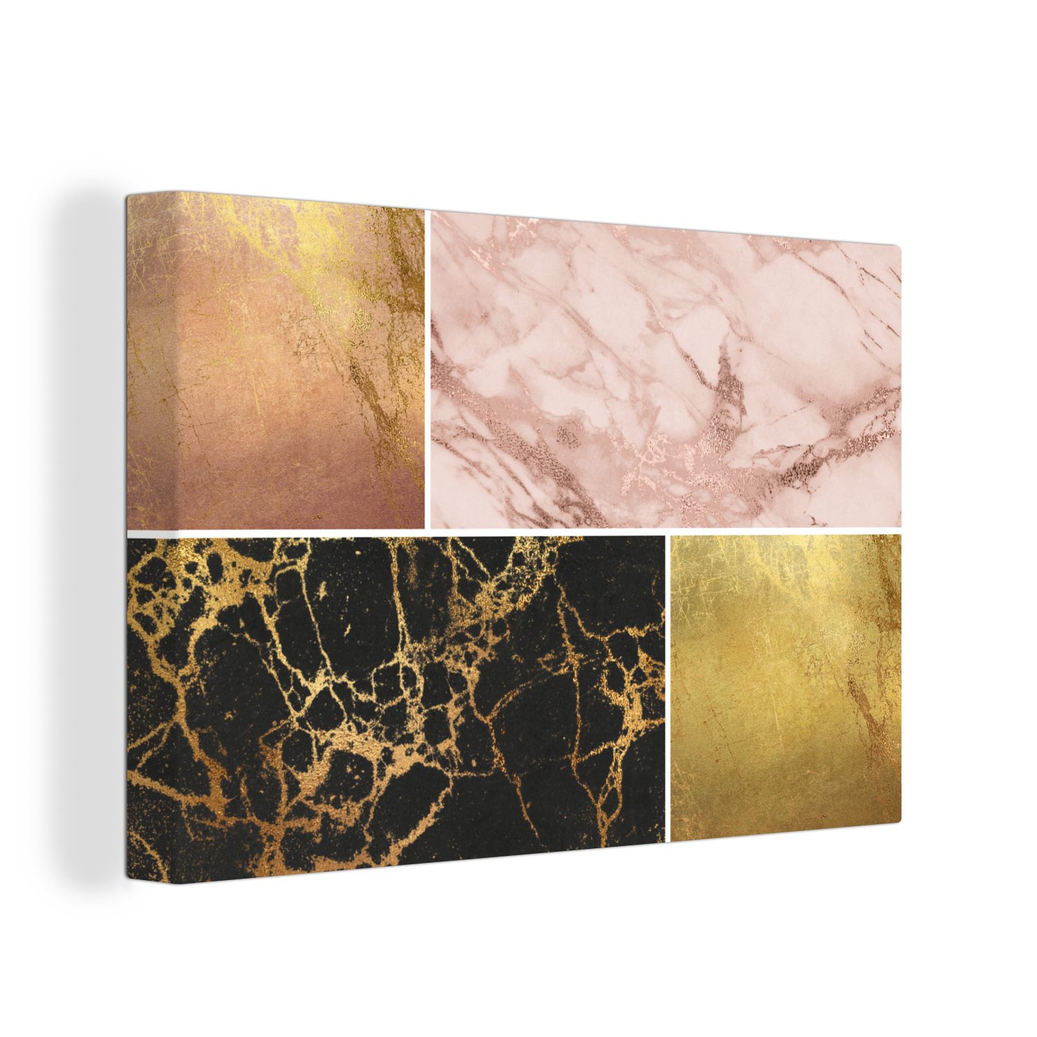 OneMillionCanvasses® Leinwandbild Marmor - Rosa - Gold, (1 St), Wandbild Leinwandbilder, Aufhängefertig, Wanddeko, 30x20 cm