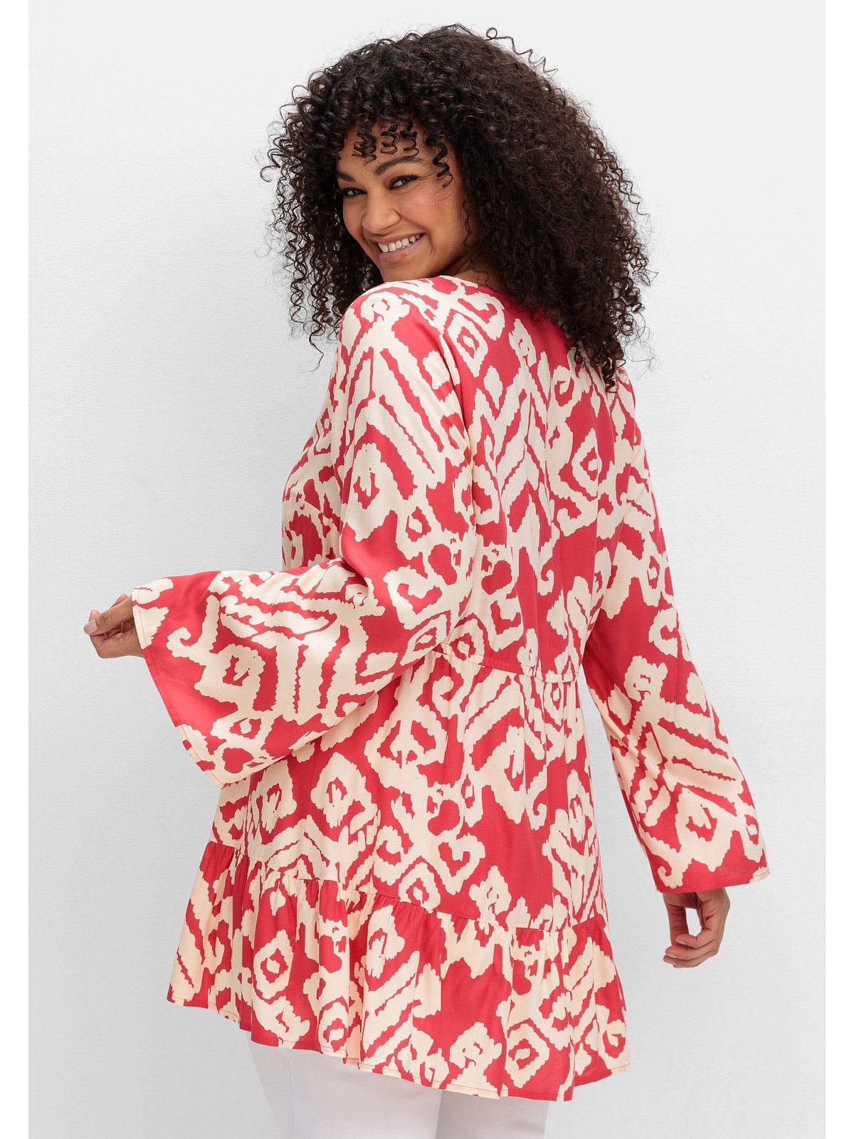 sheego by Joe Browns long blouse plus sizes with graphic print and flounce at the hem