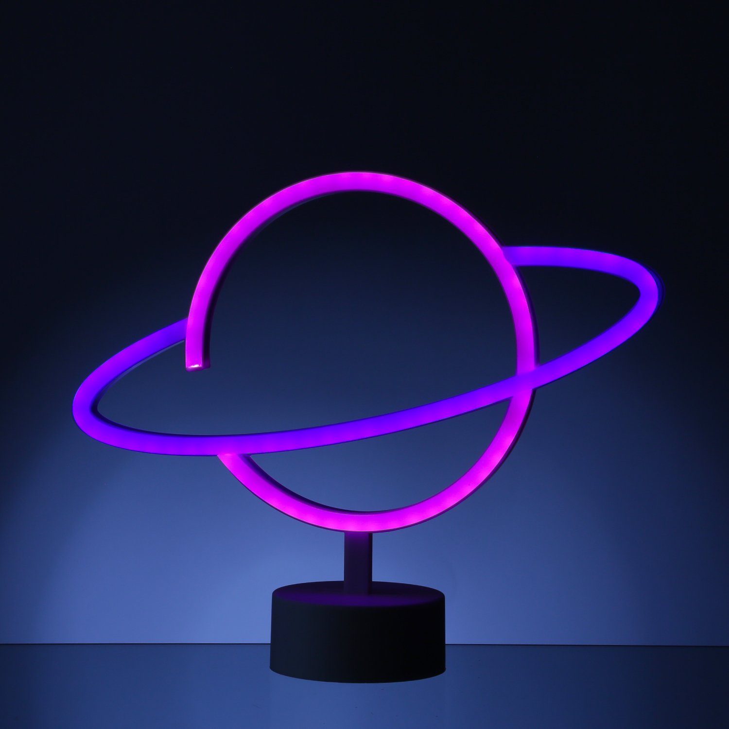 SATISFIRE LED Dekolicht LED Neonlicht Planet Saturn Neonschild Leuchtfigur Batterie USB 30cm, LED Classic, mehrfarbig / bunt