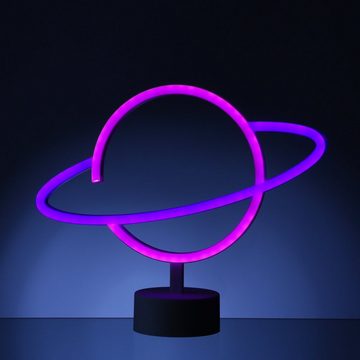 SATISFIRE LED Dekolicht LED Neonlicht Planet Saturn Neonschild Leuchtfigur Batterie USB 30cm, LED Classic, mehrfarbig / bunt