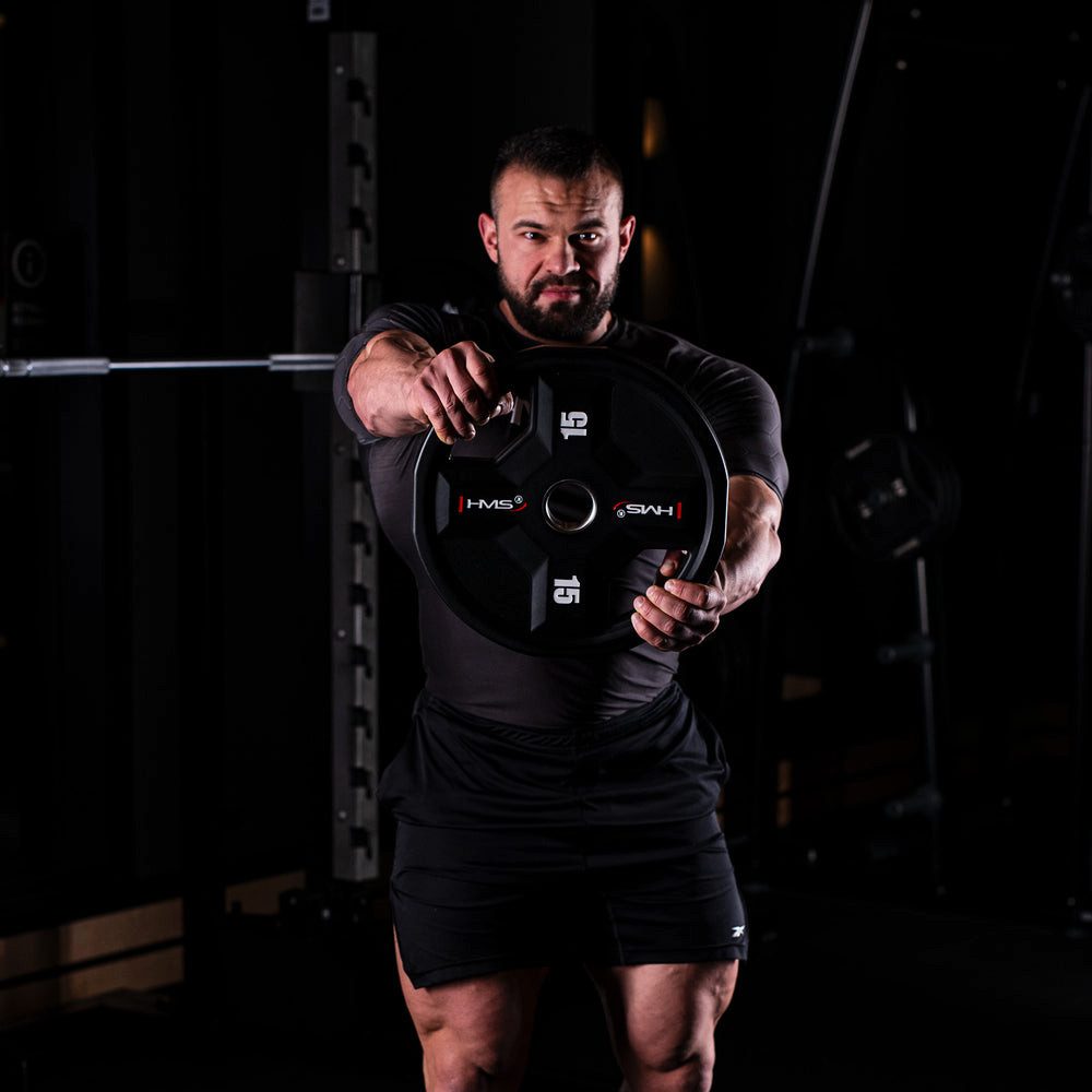 HMS Hantelscheibe Olympische Gewichtsscheibe 15 kg Fitnessscheibe, 15 kg, (Spar-Set, 1-tlg., Kompatibilität), Einfaches Handling und zusätzliche Trainingsmöglichkeiten