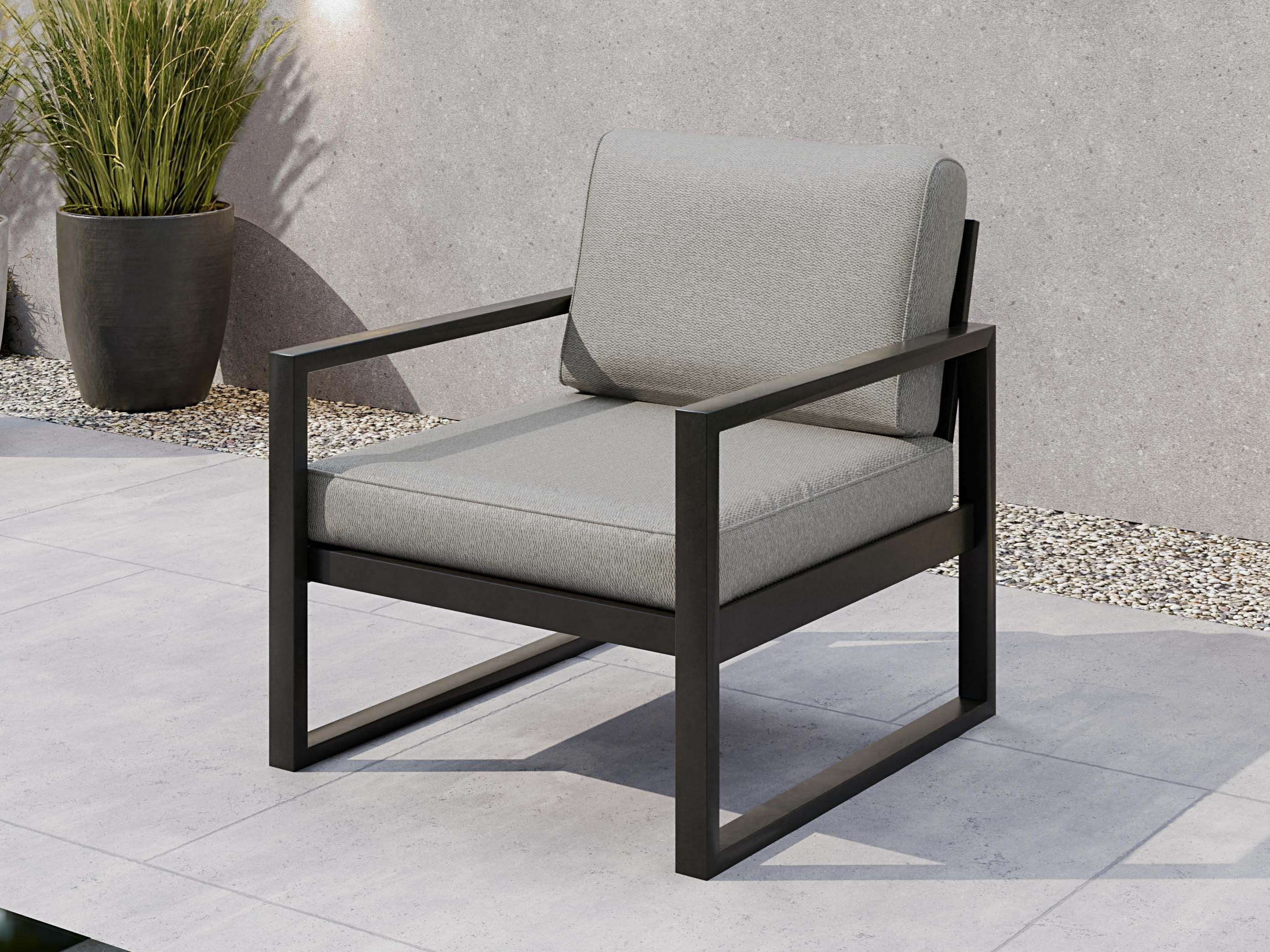 Beautysofa Gartensessel STELLA – wasserabweisender Stoff (Sitzkissen mit Klettbefestigung, pulverbeschichtetes Metallgestell), in 3 trendigen Farben: Beige, Hellgrau und Dunkelgrau