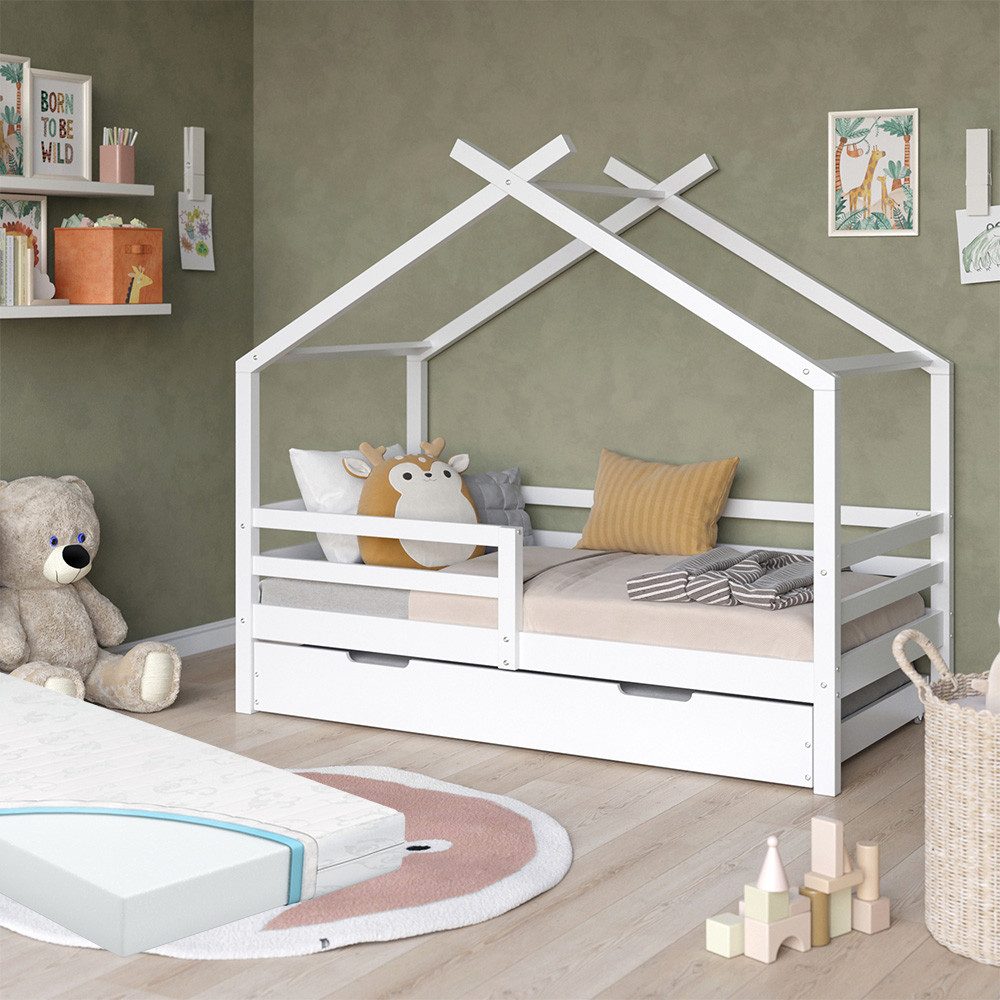 VitaliSpa® Hausbett Luni, Weiß, 160 x 80 cm mit ausziehbarem Gästebett und Matratzen (1-tlg)