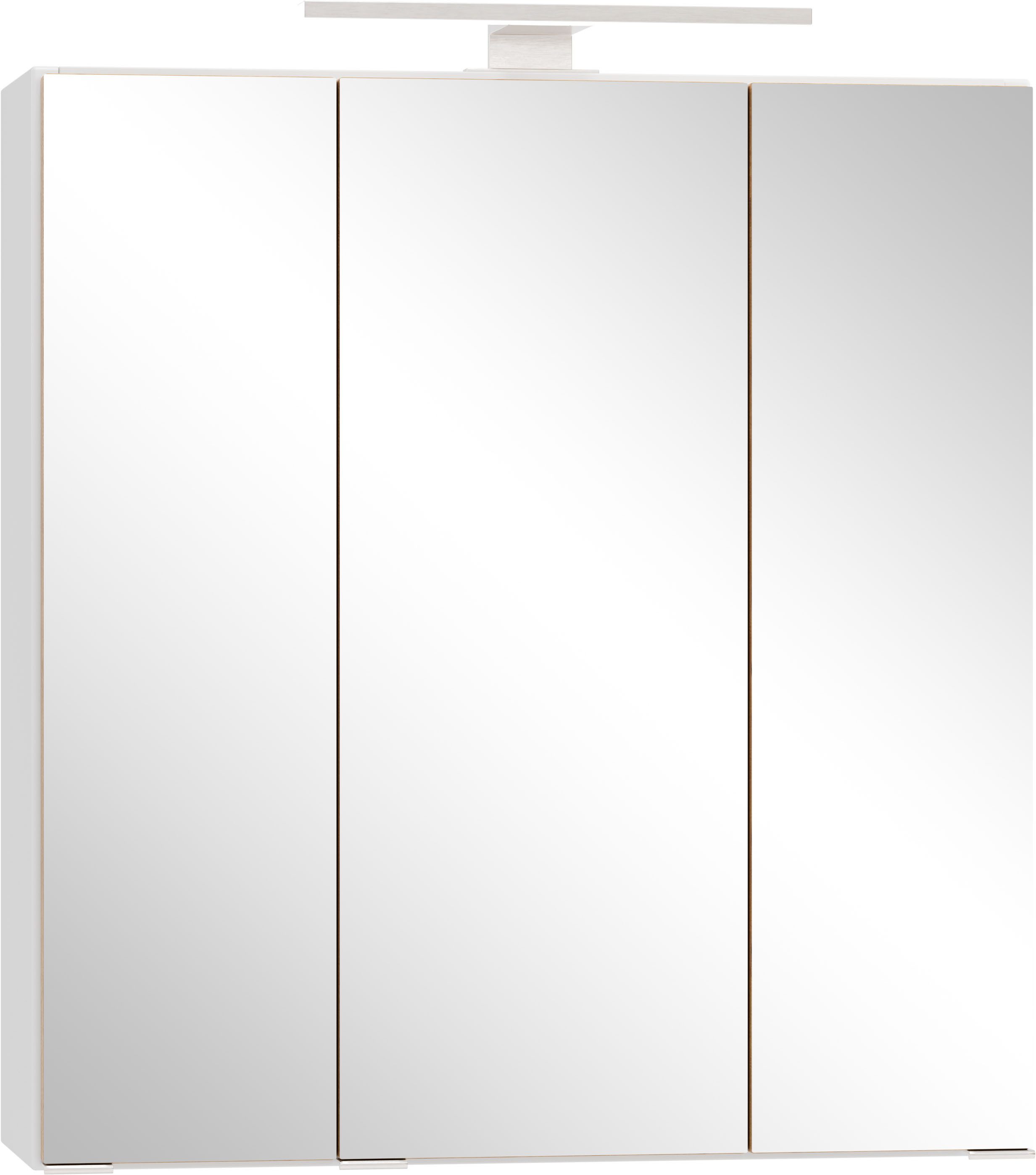 welltime Spiegelschrank TRIENT, 3D-Spiegelschrank 60 cm, gedämpfte Scharniere (Maße (B/H/T): ca. 60/64/20 cm) matt weiß/Wildeiche, gedämpfte Scharniere