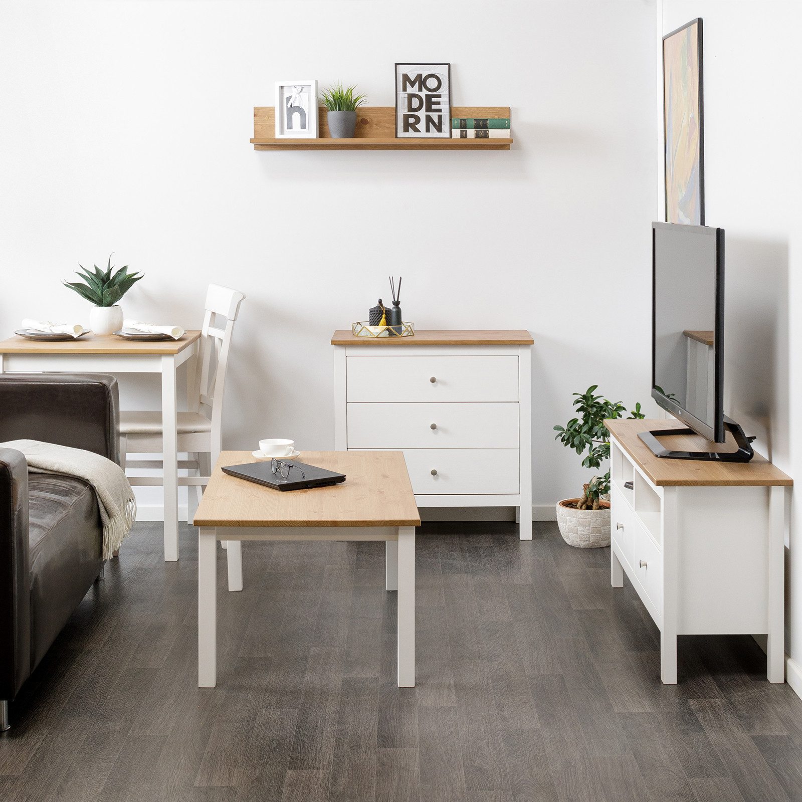 hagge home Esstisch, Küchentisch klein Kiefernholz massiv 68 x 68 x 75 cm Weiß-Braun