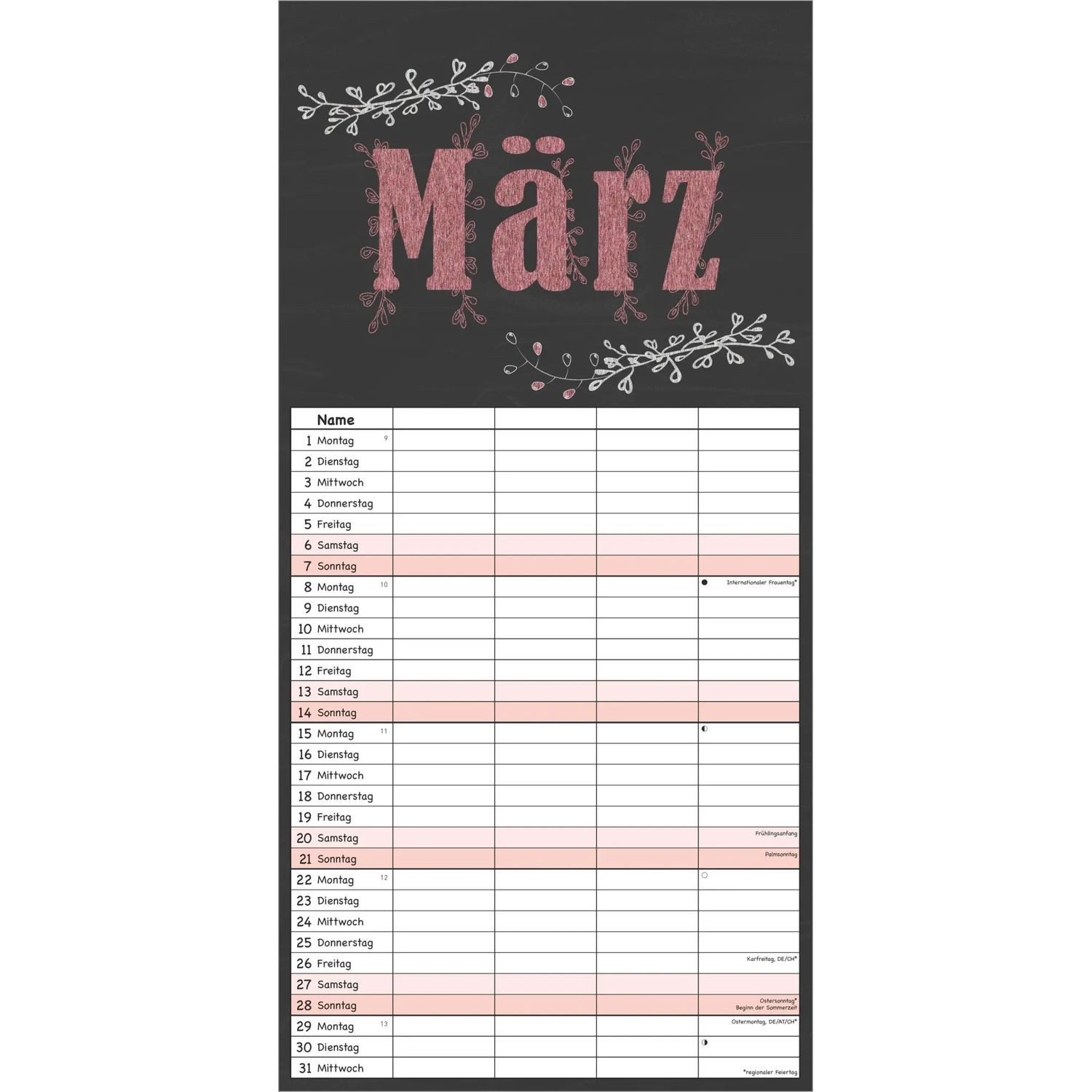 NEUMANN Wandkalender Tafel Timer - 4 Spalten 2027