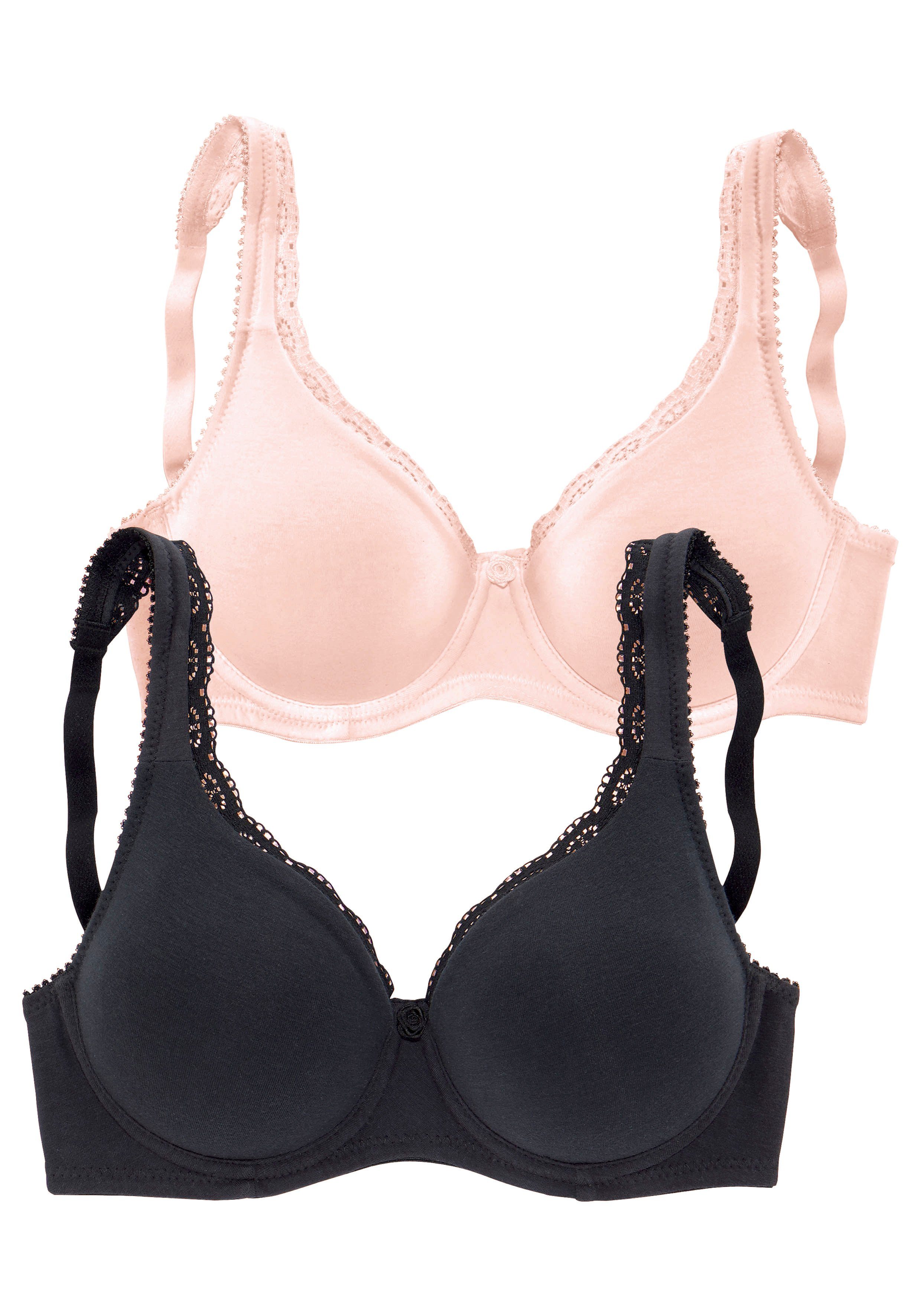 petite fleur by Lascana T-Shirt-BH, BH mit Bügel, Baumwoll-BH, Bügel-BH (Packung, 2 Stück) bequemer BH, Baumwoll-Qualität, große Größe – Bild 2 von 5