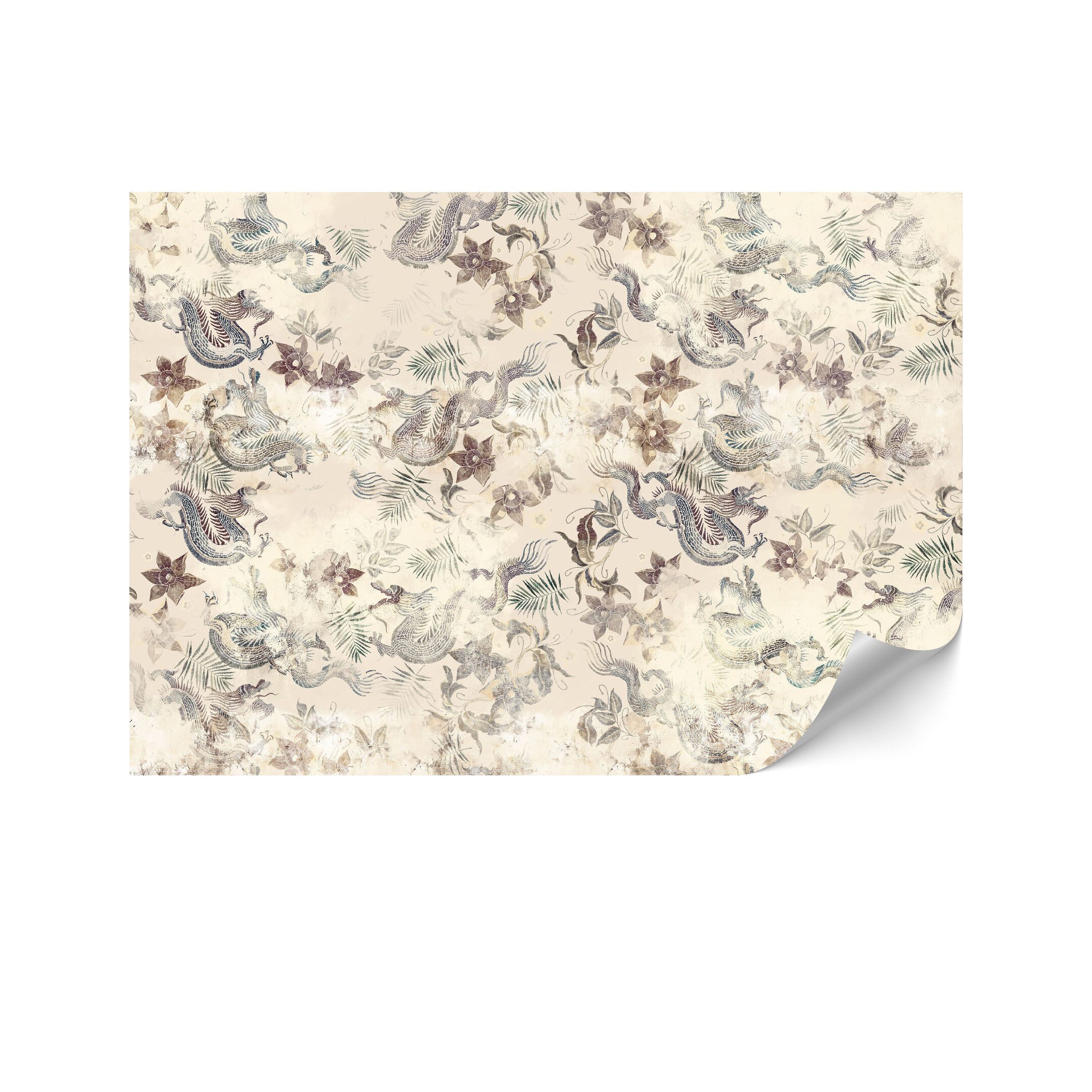 LUMASOUL Fototapete 100x70 cm - Vliestapete Asiatisch - Creme mit Hintergründe und Muster, Asiatisch, Rechteckig, Nach innen, Horizontale Ausrichtung