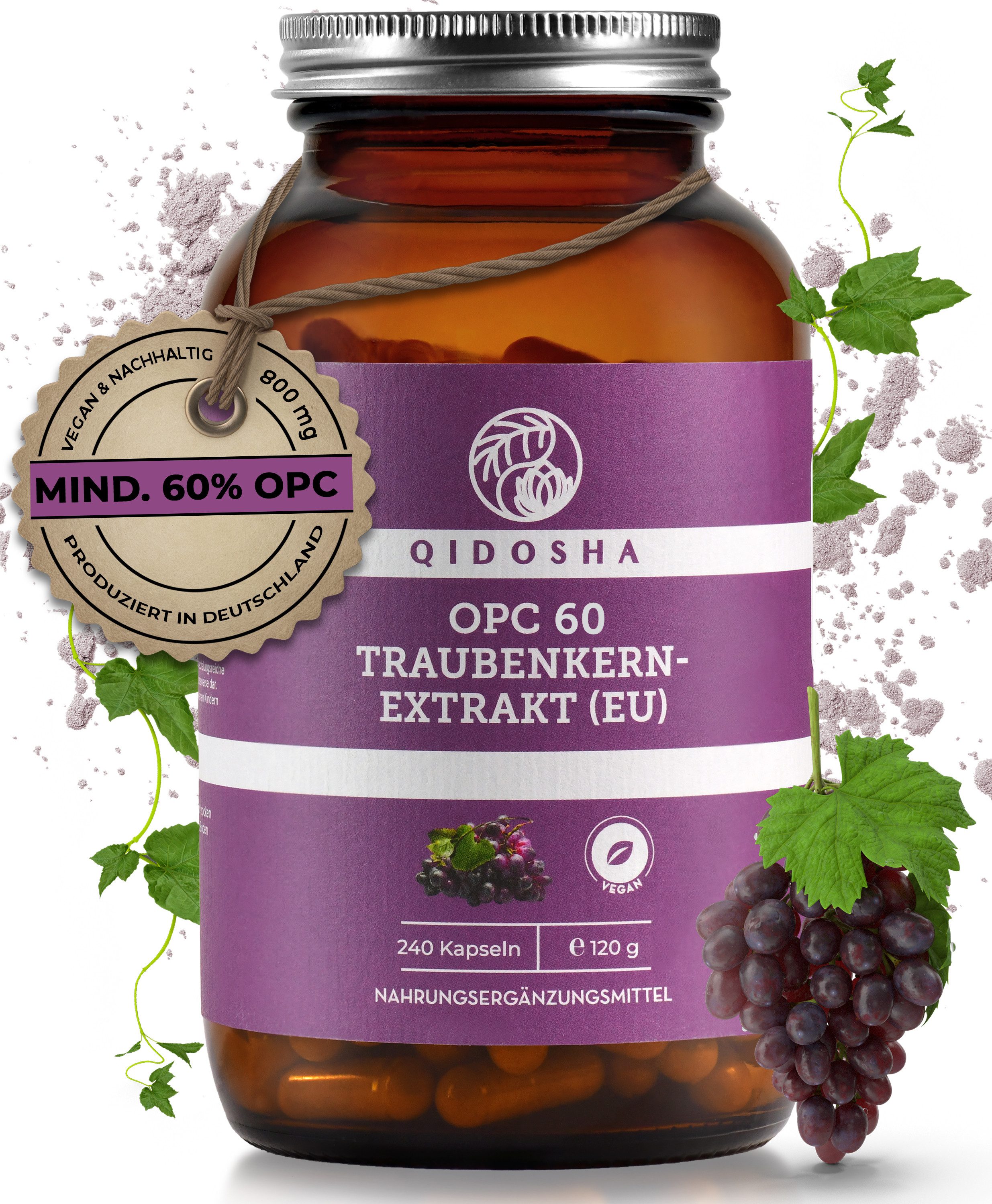 QIDOSHA Traubenkernextrakt OPC Kapseln, 240 St., 119.0 g, 240 Kapseln im Braunglas