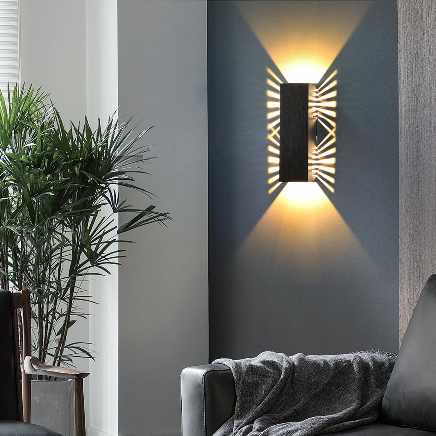 oyajia Wandleuchte 1 Aluminium, Down Wohnzimmerbeleuchtung Schatteneffekt, aus mit Up Warmweiß, Beleuchtung integriert, fest Stück 6W Schwarz, Licht, & Wandleuchte LED Wandlampe indirekte LED